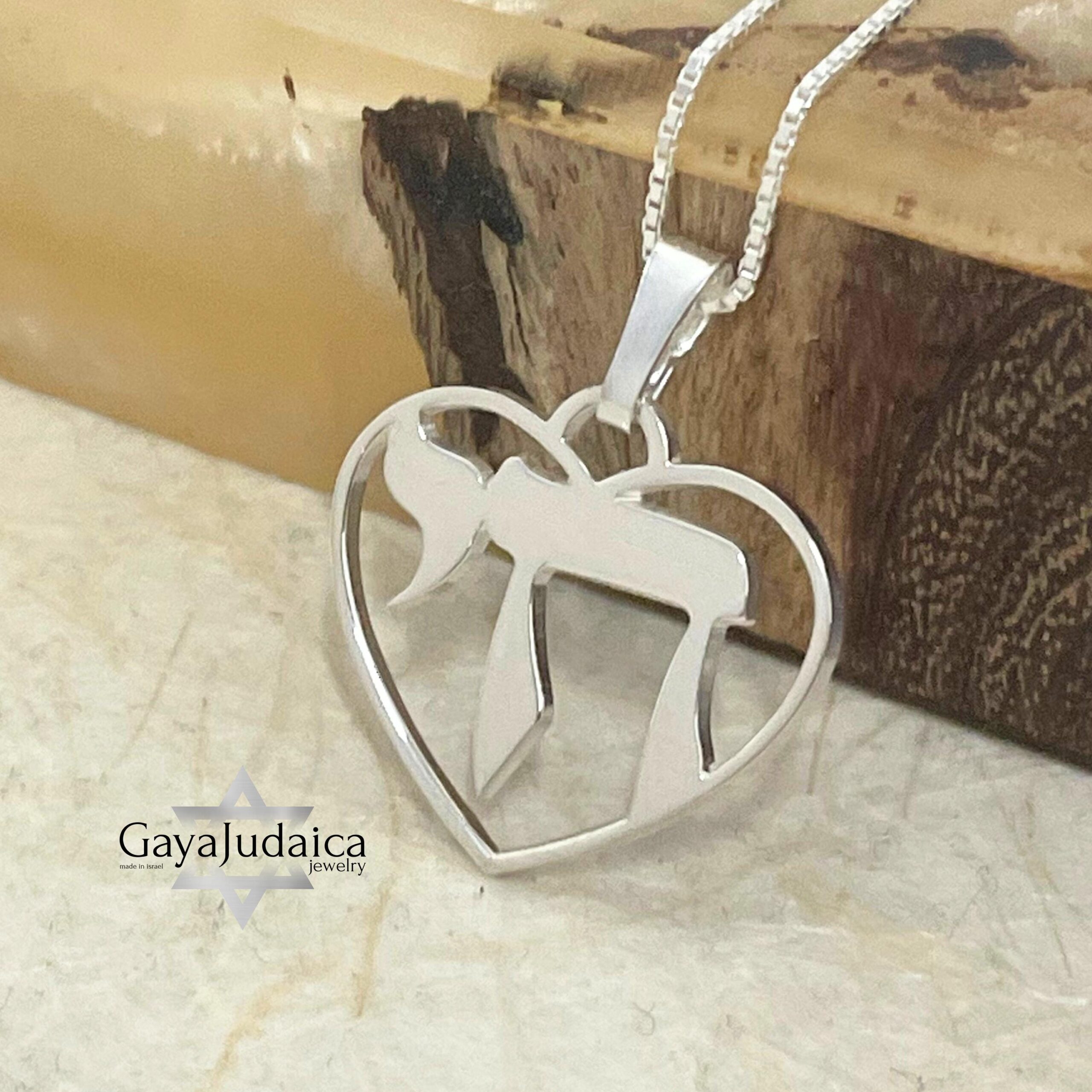 Chai Heart Necklace Sterling Silver, Cutout Hebrew Life Symbol, 21mm Judaica Pendant Chai Heart Necklace Sterling Silver, Cutout Hebrew Life Symbol, 21mm Judaica Pendant