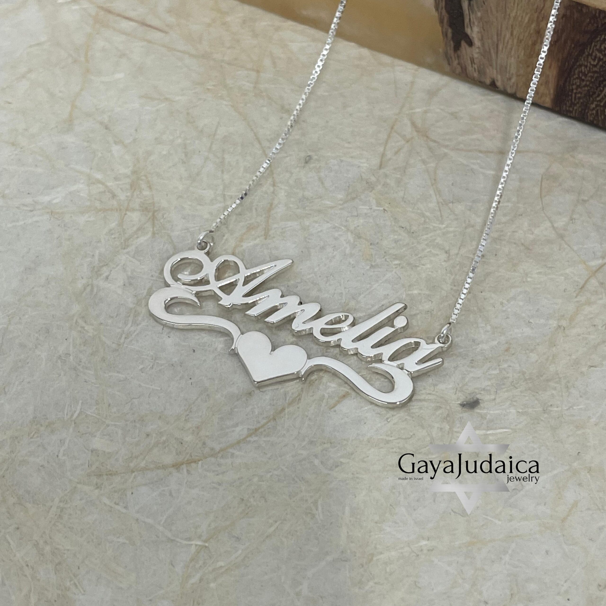 Sterling Silver Name Necklace with Heart, 925 Silver, Gold Plated (40mm) Sterling Silver Name Necklace with Heart, 925 Silver, Gold Plated (40mm)