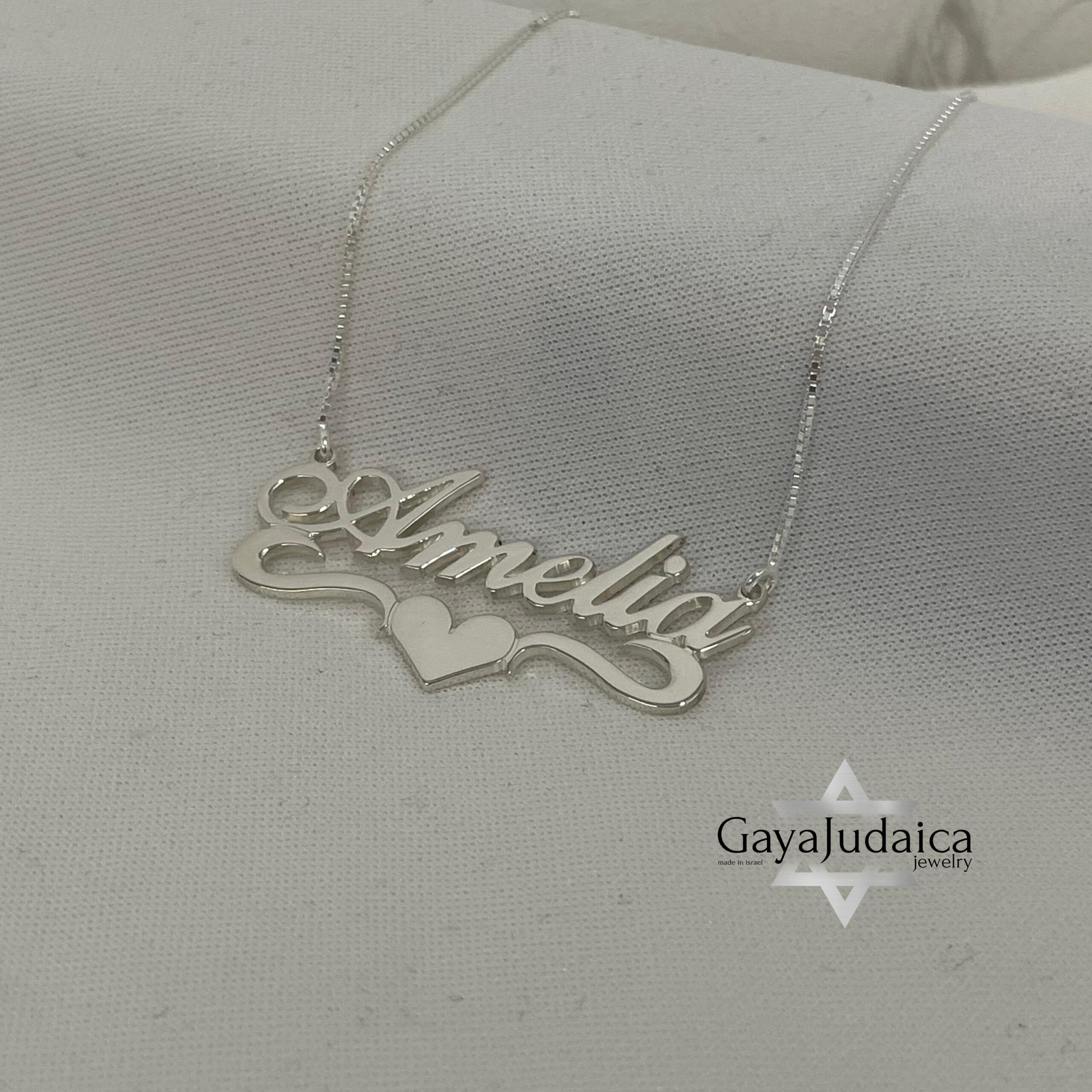Sterling Silver Name Necklace with Heart, 925 Silver, Gold Plated (40mm) Sterling Silver Name Necklace with Heart, 925 Silver, Gold Plated (40mm)
