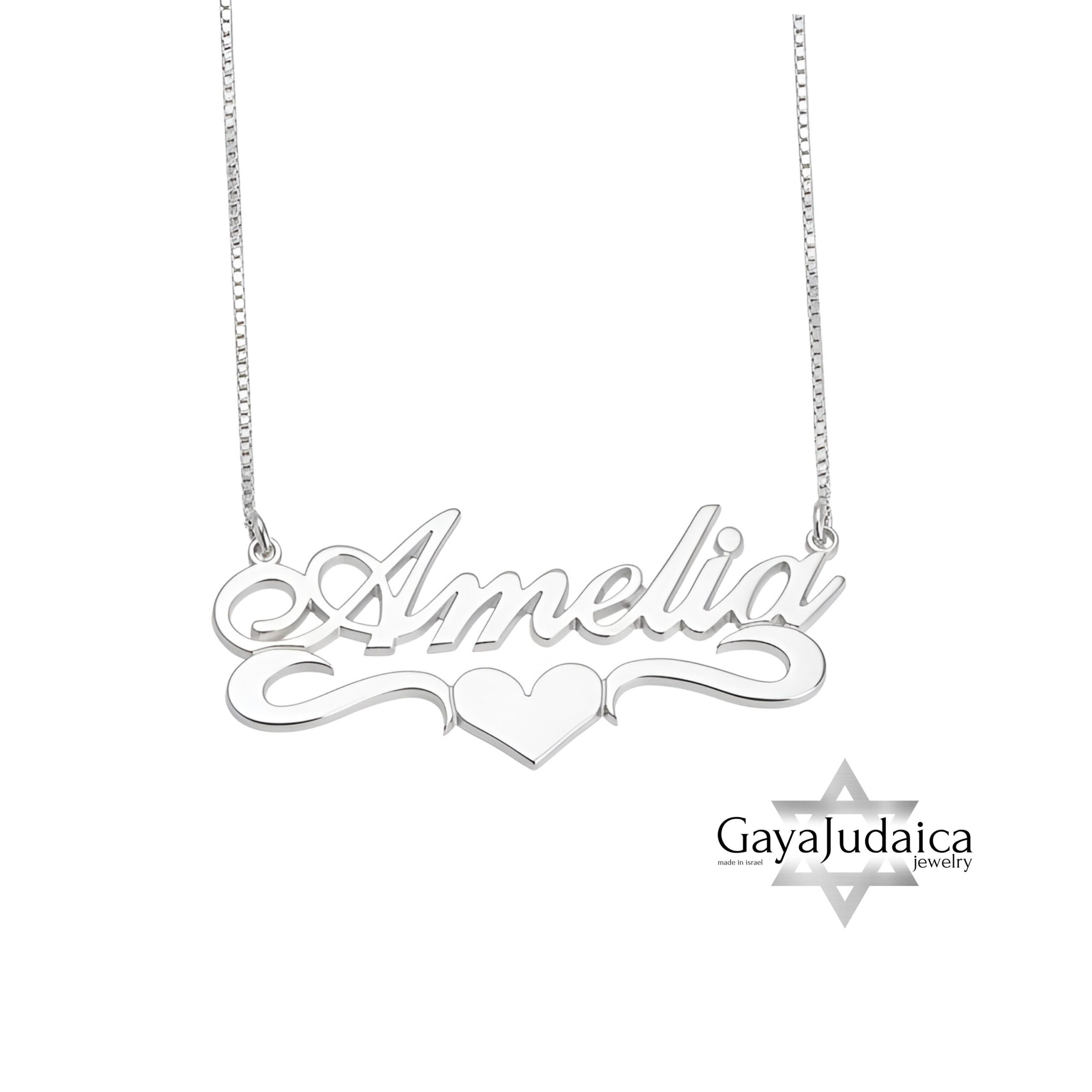 Sterling Silver Name Necklace with Heart, 925 Silver, Gold Plated (40mm) Sterling Silver Name Necklace with Heart, 925 Silver, Gold Plated (40mm)