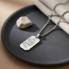 Dog Tag Necklace for Men, Engraved Stainless Steel Pendant, Curb Chain, Custom Text - handmade in Israel