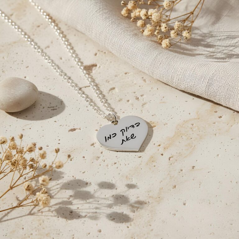 Personalized Heart Pendant: Sterling Silver Judaica Necklace, Gift from Israel- Mother's Day gifts