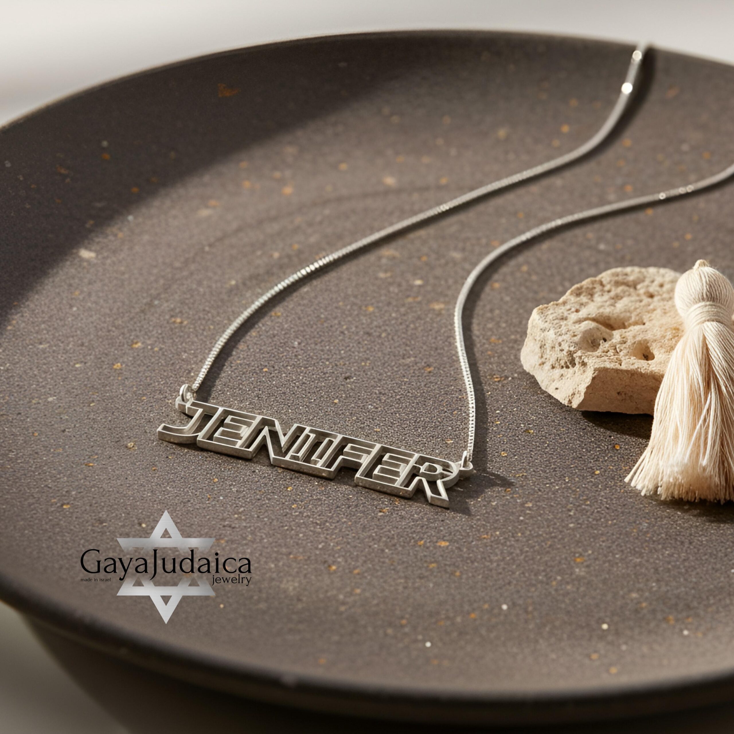 Custom Sterling Silver Name Pendant, Rounded Even-Stroke Font, Gold Plated (40mm) Custom Sterling Silver Name Pendant, Rounded Even-Stroke Font, Gold Plated (40mm)
