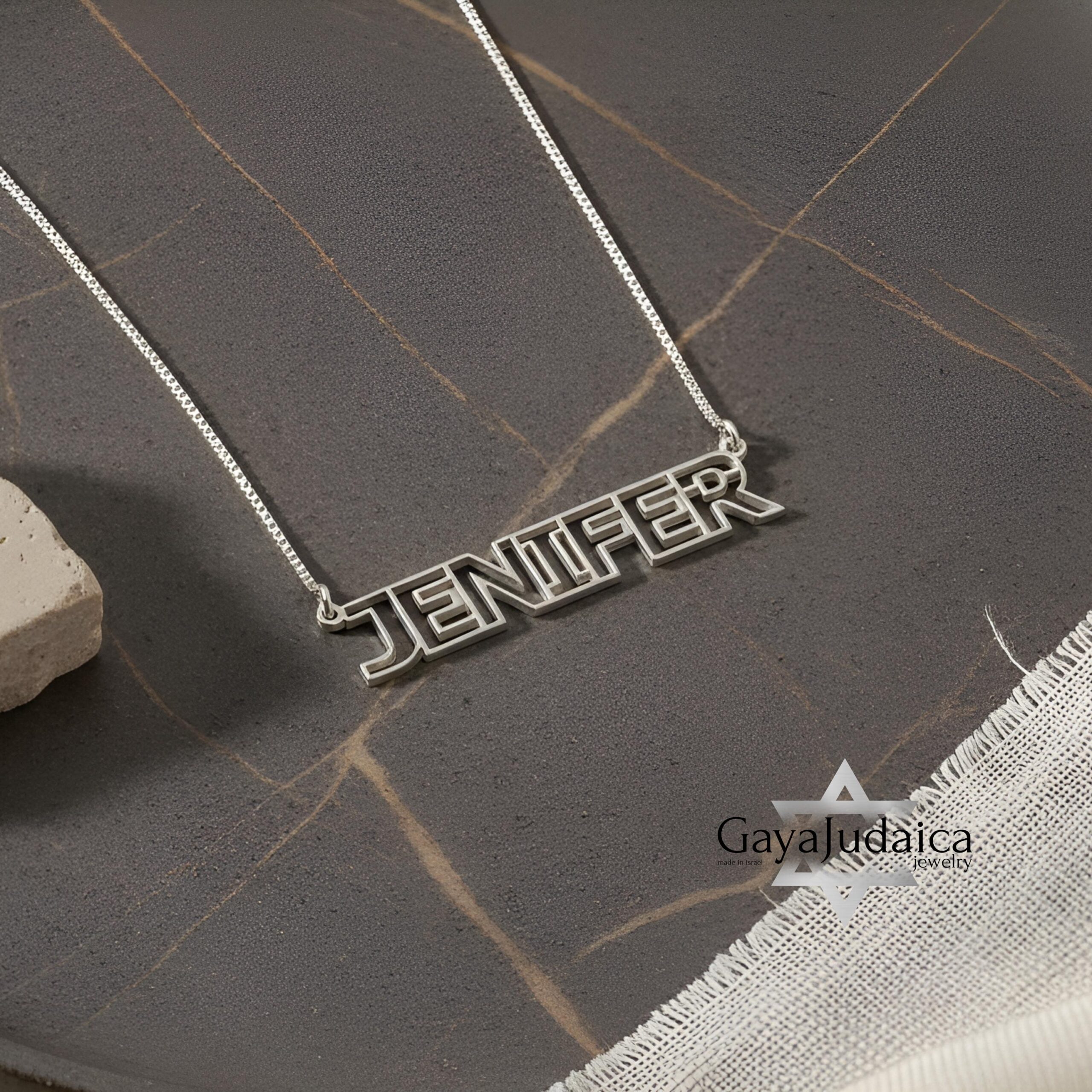 Custom Sterling Silver Name Pendant, Rounded Even-Stroke Font, Gold Plated (40mm) Custom Sterling Silver Name Pendant, Rounded Even-Stroke Font, Gold Plated (40mm)