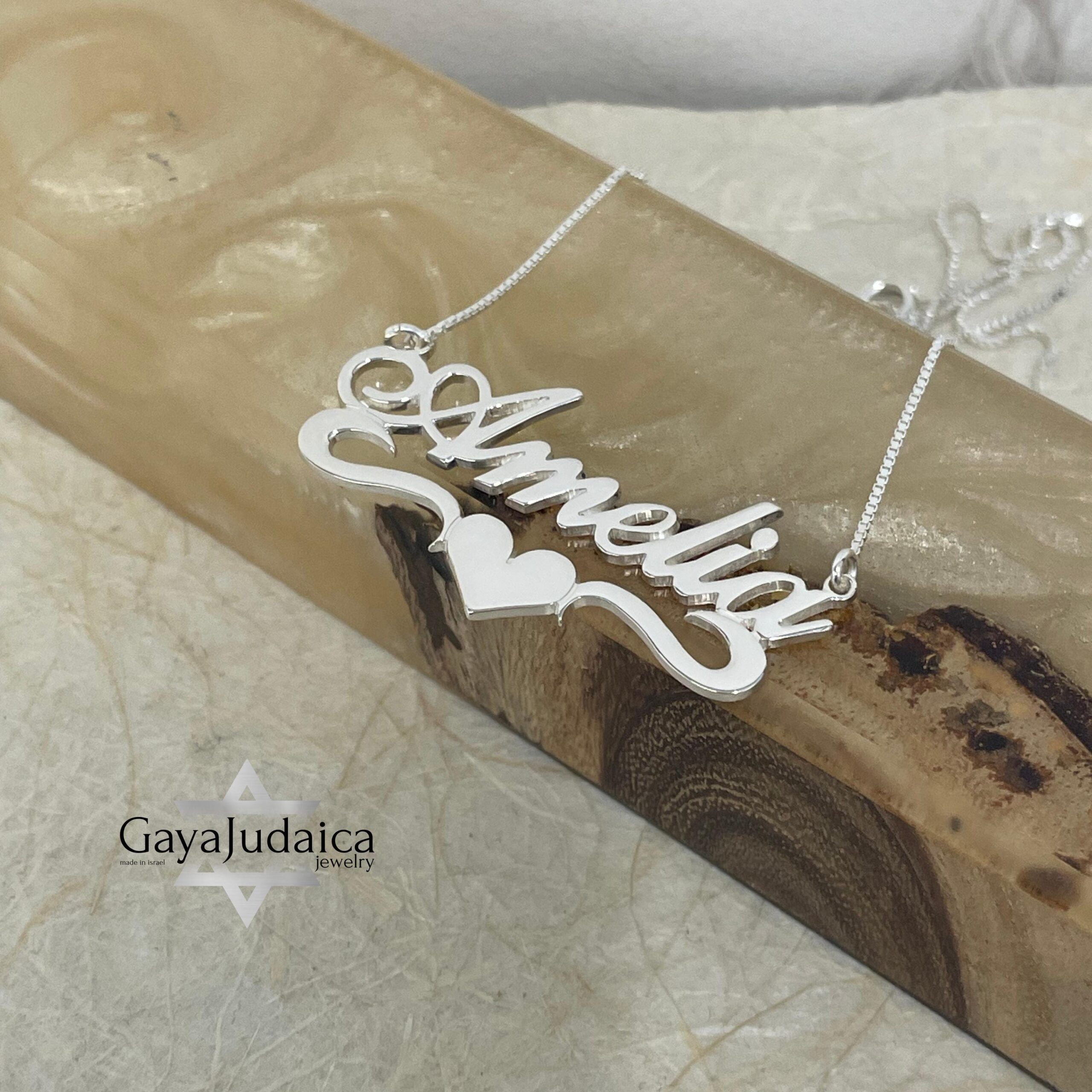 Sterling Silver Name Necklace with Heart, 925 Silver, Gold Plated (40mm) Sterling Silver Name Necklace with Heart, 925 Silver, Gold Plated (40mm)
