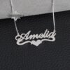 Sterling Silver Name Necklace with Heart, 925 Silver, Gold Plated (40mm) - handmade in Israel