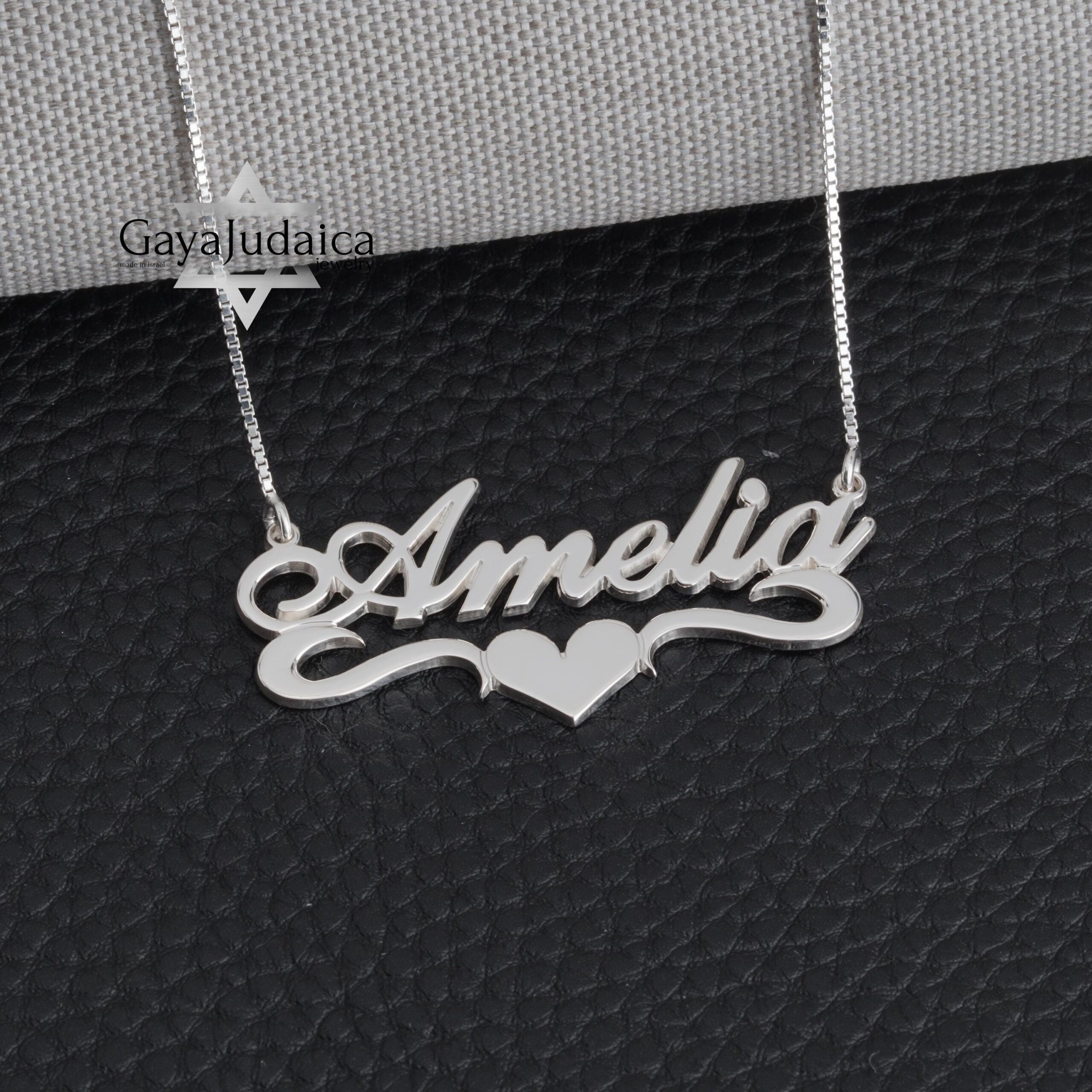 Sterling Silver Name Necklace with Heart, 925 Silver, Gold Plated (40mm) Sterling Silver Name Necklace with Heart, 925 Silver, Gold Plated (40mm)