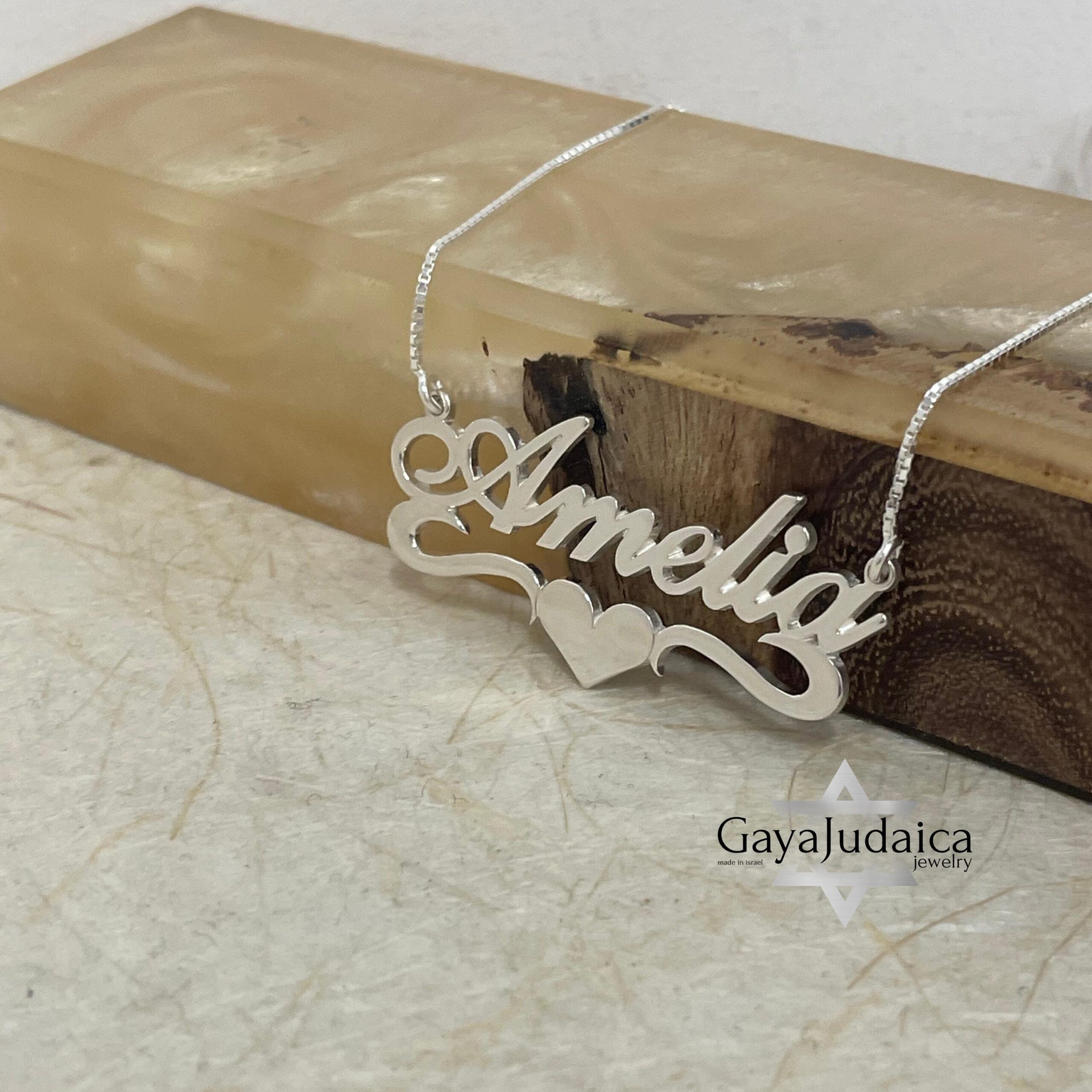 Sterling Silver Name Necklace with Heart, 925 Silver, Gold Plated (40mm) Sterling Silver Name Necklace with Heart, 925 Silver, Gold Plated (40mm)