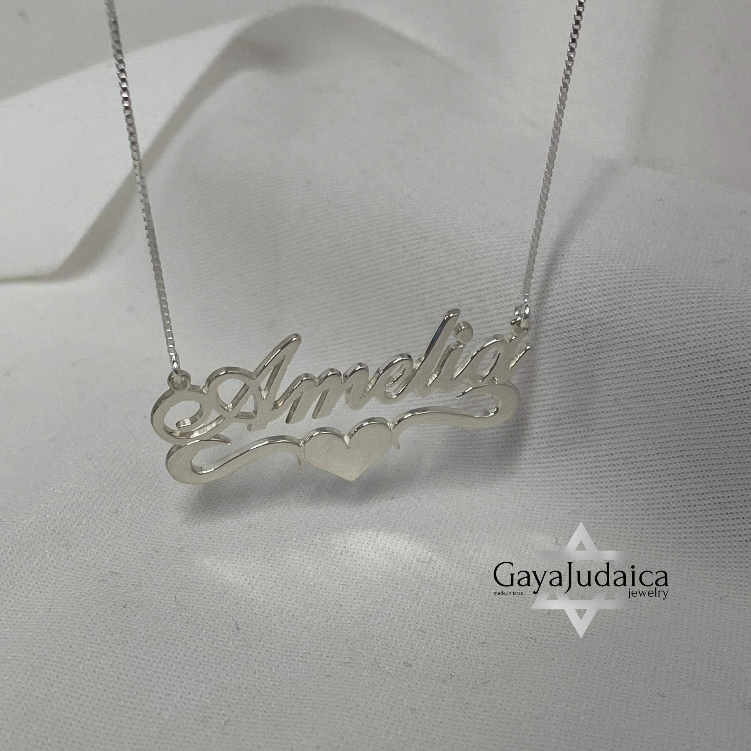 Sterling Silver Name Necklace with Heart, 925 Silver, Gold Plated (40mm) Sterling Silver Name Necklace with Heart, 925 Silver, Gold Plated (40mm)