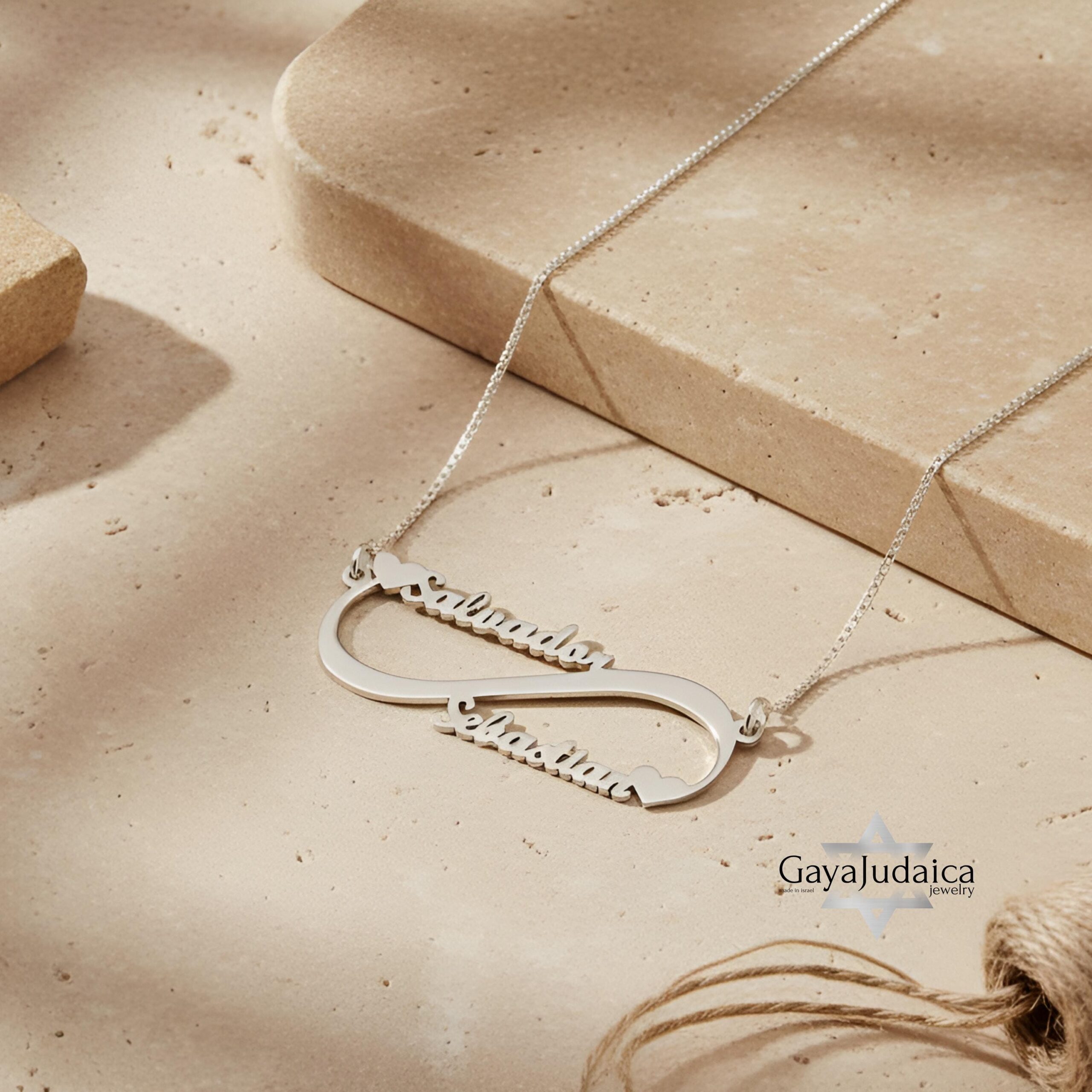 Sterling Silver Infinity Necklace, Two Names, 40mm Pendant (Gold Plated) Sterling Silver Infinity Necklace, Two Names, 40mm Pendant (Gold Plated)