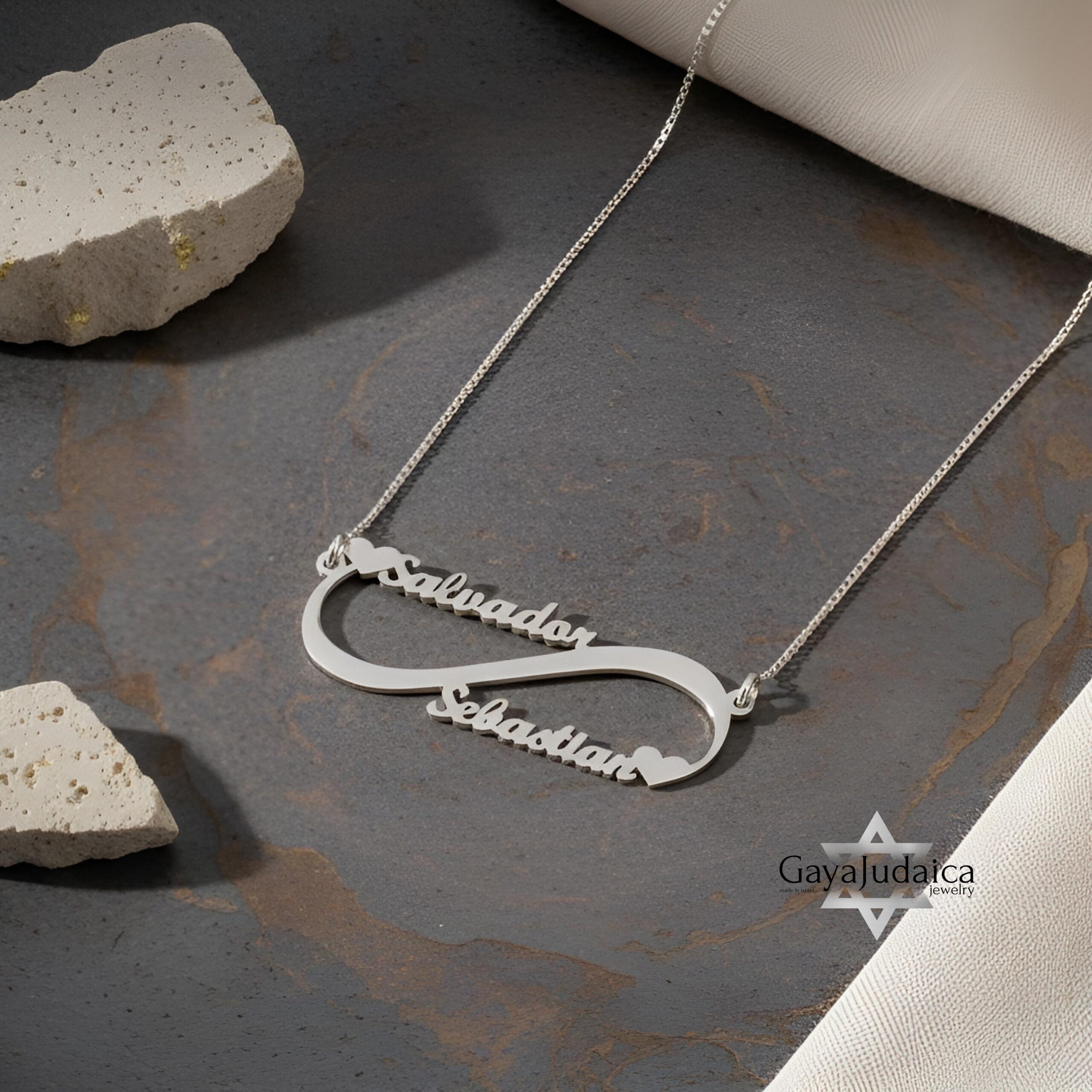 Sterling Silver Infinity Necklace, Two Names, 40mm Pendant (Gold Plated) Sterling Silver Infinity Necklace, Two Names, 40mm Pendant (Gold Plated)