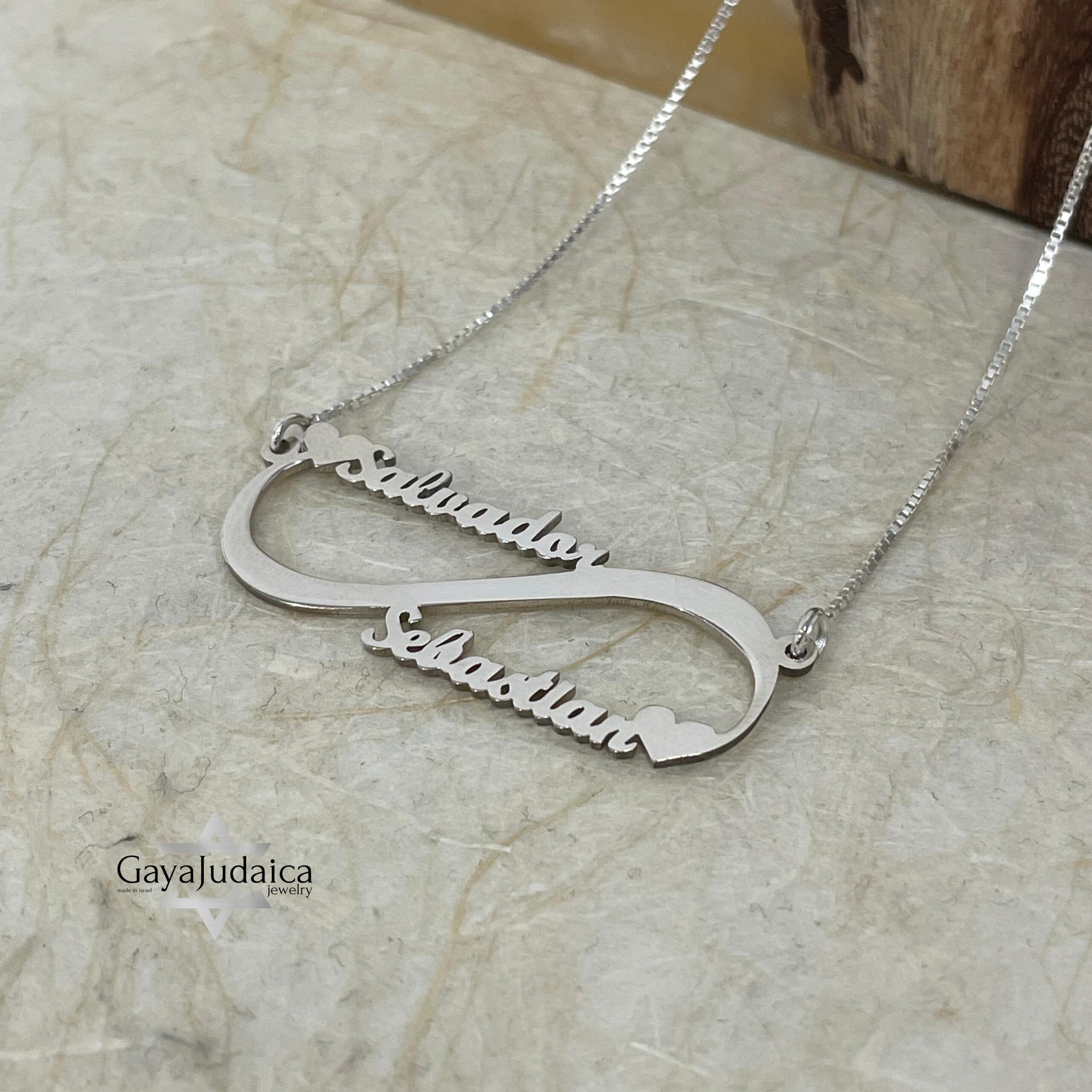 Sterling Silver Infinity Necklace, Two Names, 40mm Pendant (Gold Plated) Sterling Silver Infinity Necklace, Two Names, 40mm Pendant (Gold Plated)