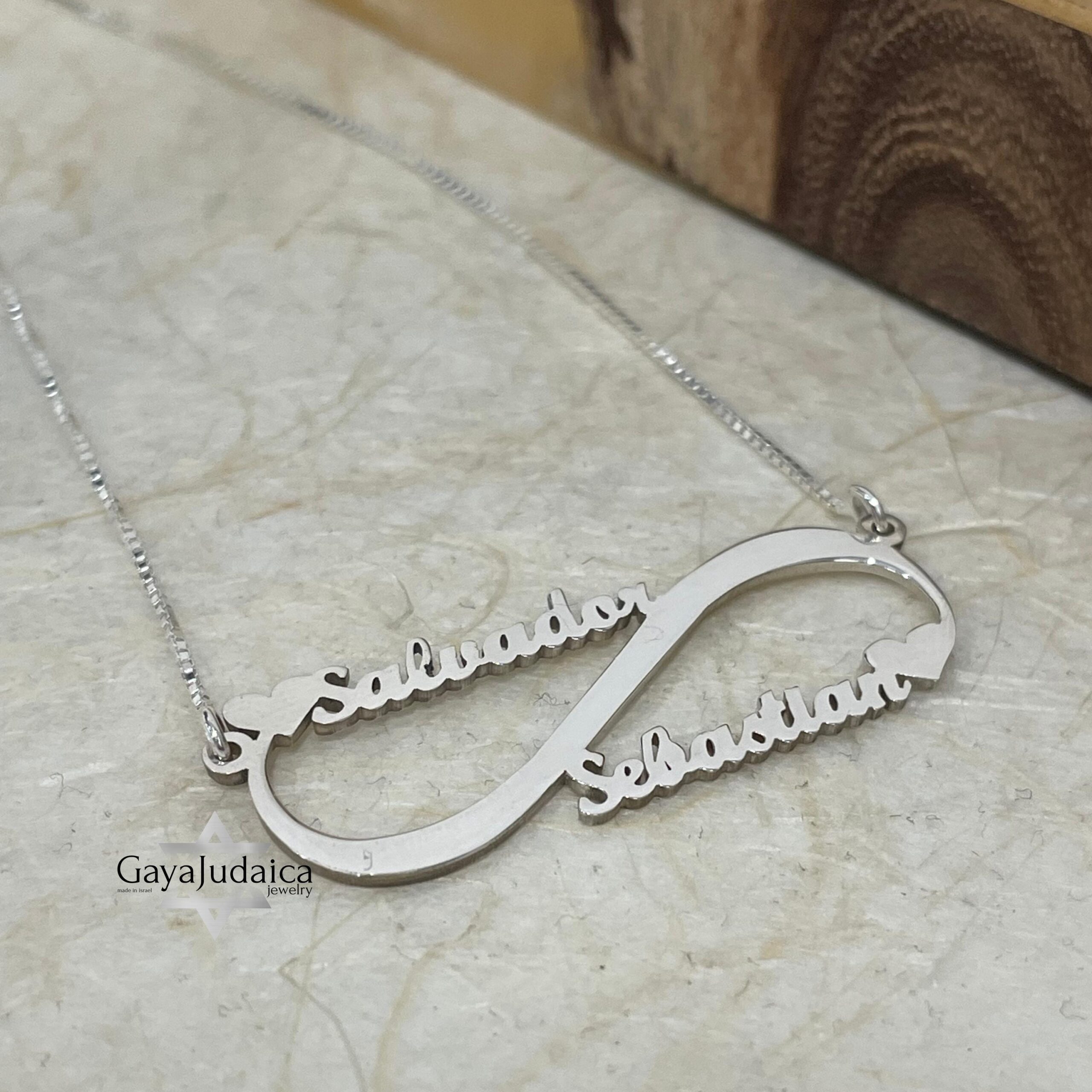 Sterling Silver Infinity Necklace, Two Names, 40mm Pendant (Gold Plated) Sterling Silver Infinity Necklace, Two Names, 40mm Pendant (Gold Plated)
