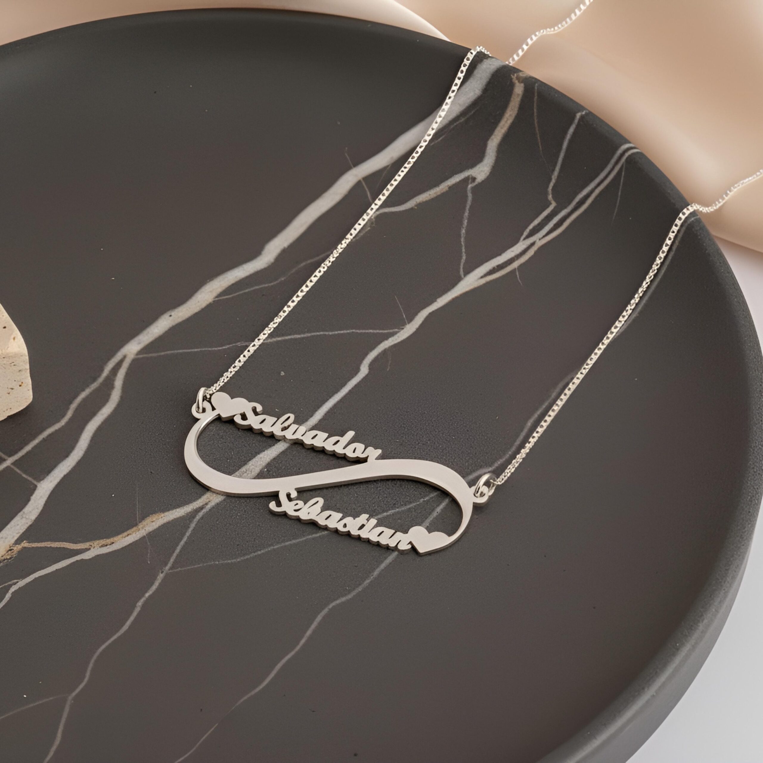 Sterling Silver Infinity Necklace, Two Names, 40mm Pendant (Gold Plated) Sterling Silver Infinity Necklace, Two Names, 40mm Pendant (Gold Plated)
