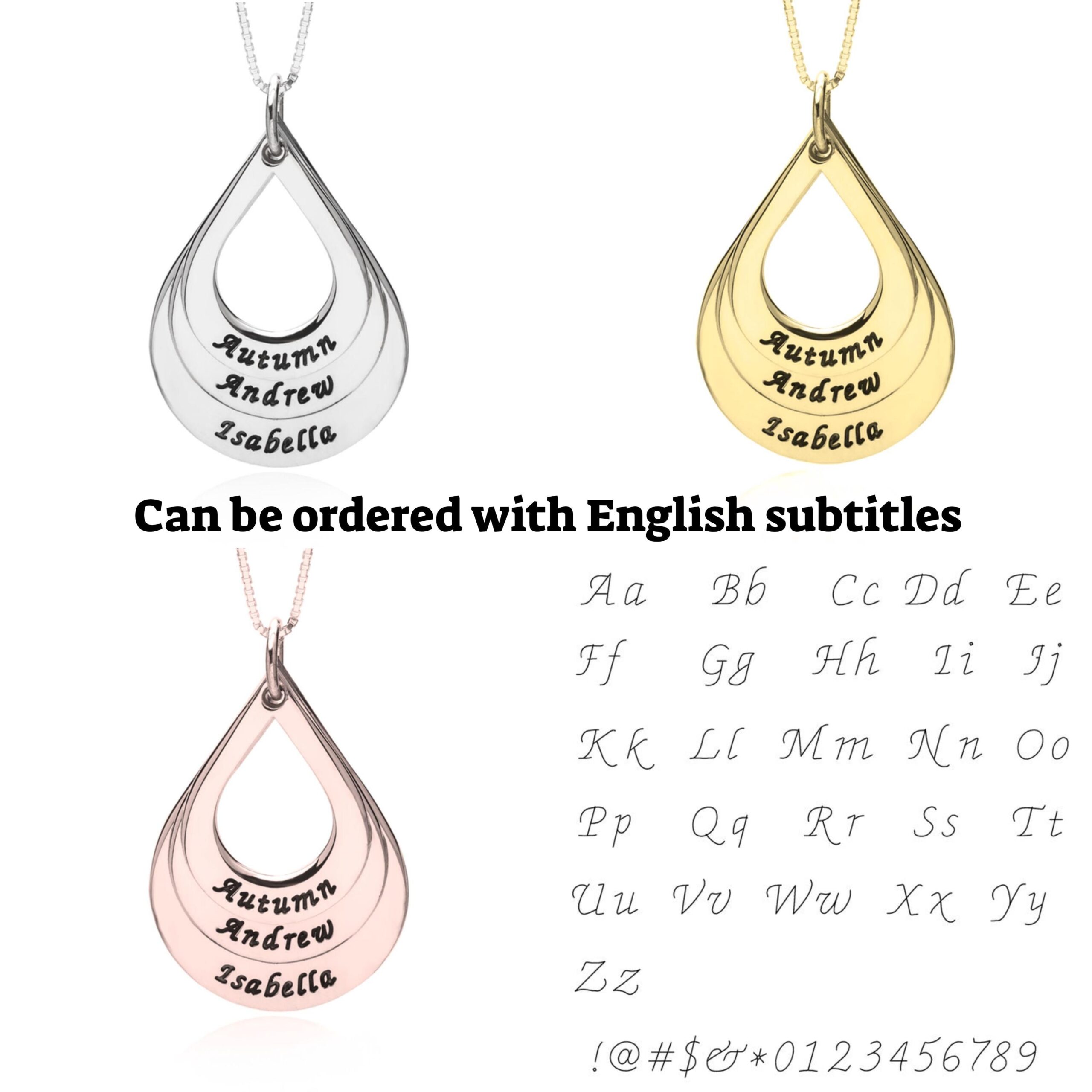 Hebrew Name Teardrop Necklace, Sterling Silver Personalized Mom Jewelry- Mother's Day gifts Hebrew Name Teardrop Necklace, Sterling Silver Personalized Mom Jewelry- Mother's Day gifts