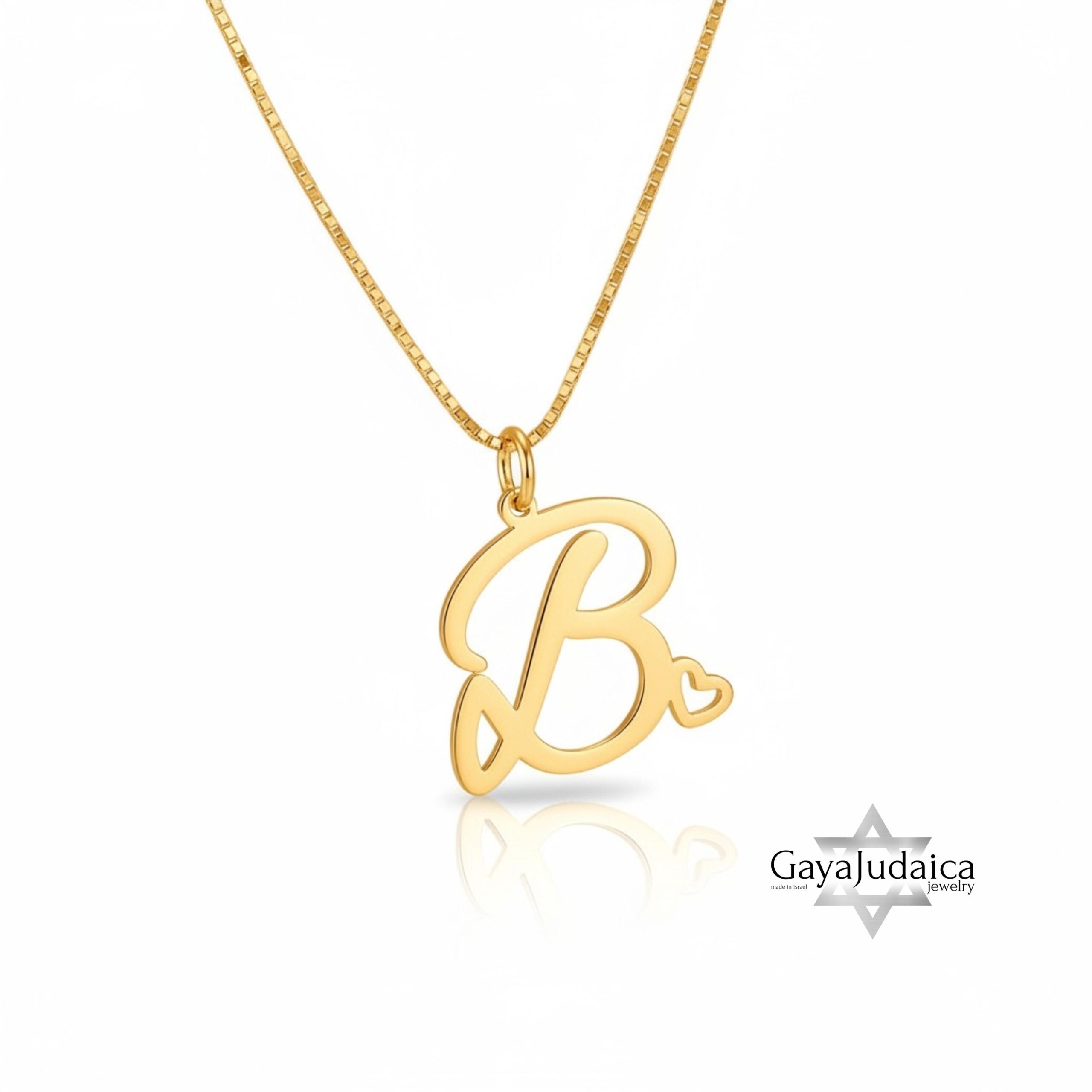Initial Necklace with Heart, 925 Sterling Silver, Rose or Yellow Gold Plated Initial Necklace with Heart, 925 Sterling Silver, Rose or Yellow Gold Plated
