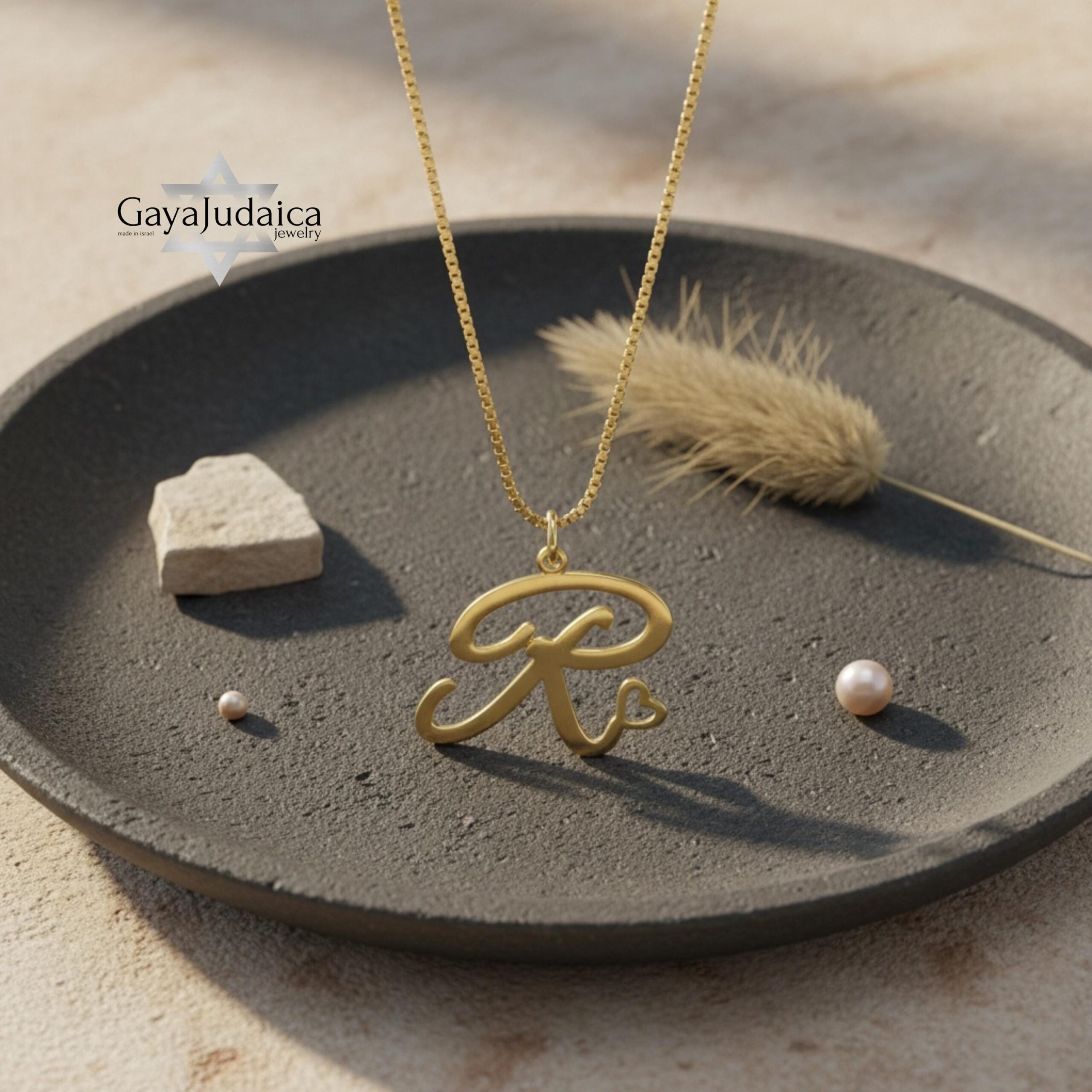 Initial Necklace with Heart, 925 Sterling Silver, Rose or Yellow Gold Plated Initial Necklace with Heart, 925 Sterling Silver, Rose or Yellow Gold Plated