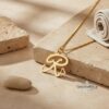 Initial Necklace with Heart, 925 Sterling Silver, Rose or Yellow Gold Plated, 25 mm - handmade in Israel