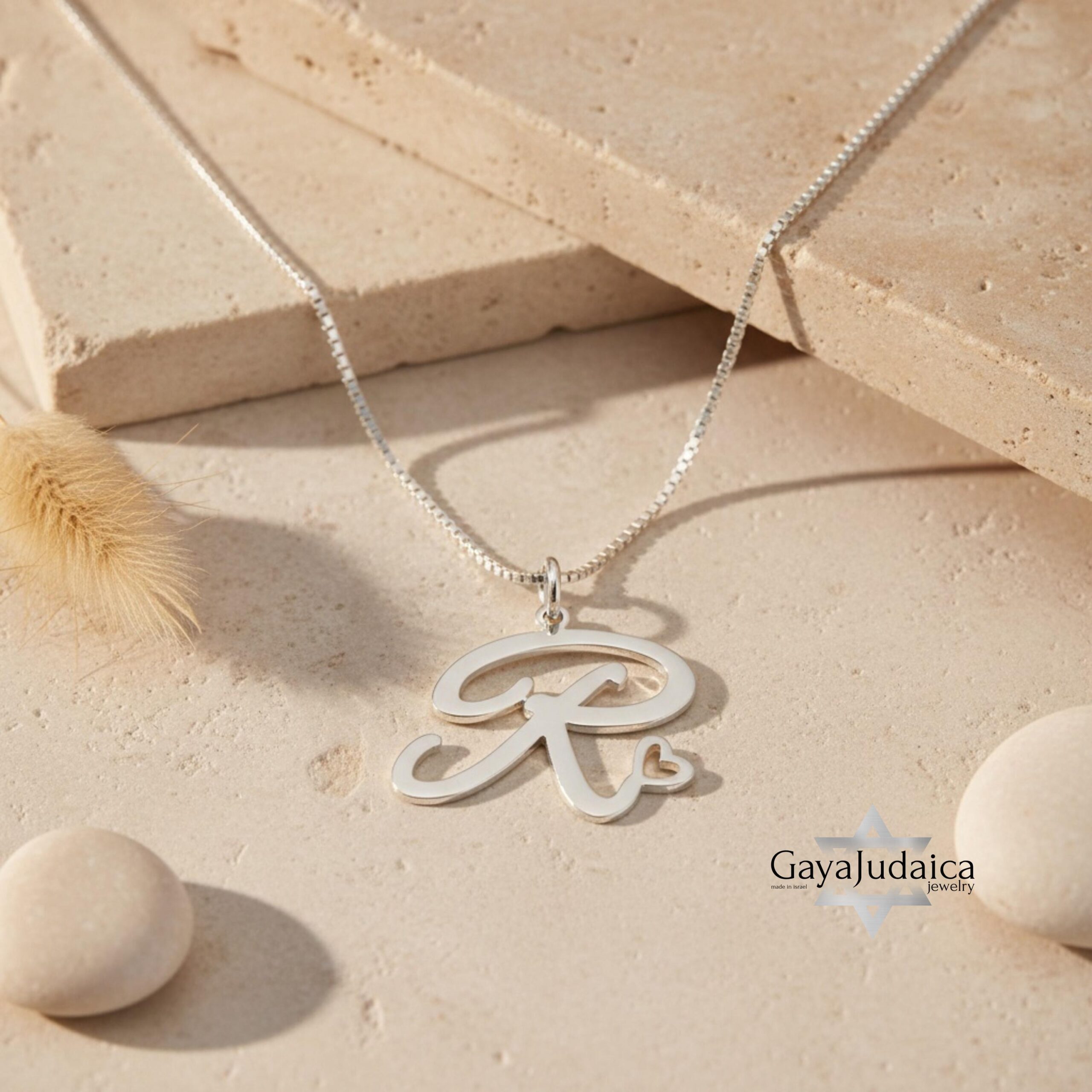 Initial Necklace with Heart, 925 Sterling Silver, Rose or Yellow Gold Plated Initial Necklace with Heart, 925 Sterling Silver, Rose or Yellow Gold Plated