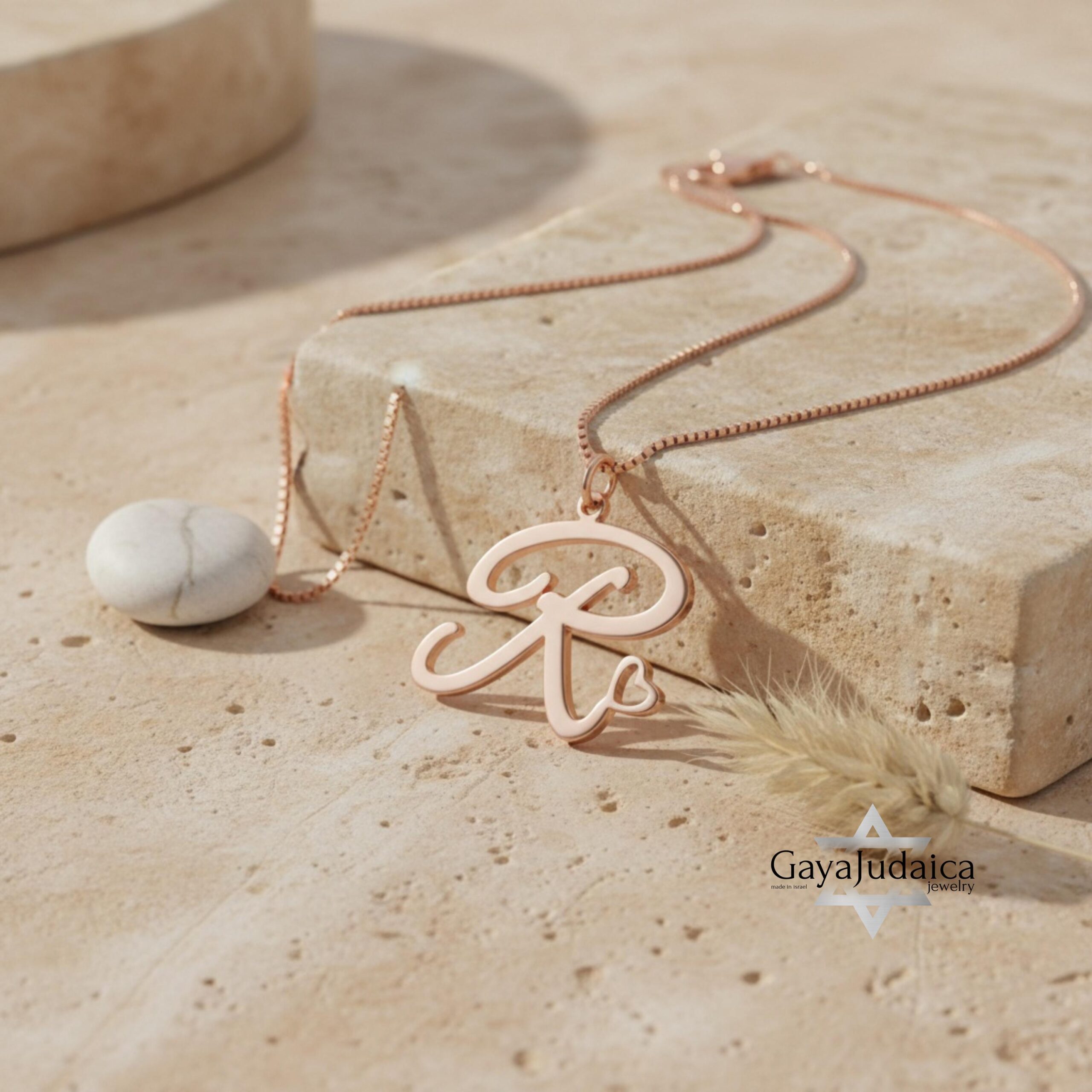 Initial Necklace with Heart, 925 Sterling Silver, Rose or Yellow Gold Plated Initial Necklace with Heart, 925 Sterling Silver, Rose or Yellow Gold Plated