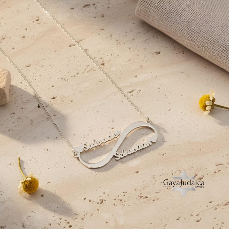 Sterling Silver Infinity Necklace, Two Names, 40mm Pendant (Gold Plated)