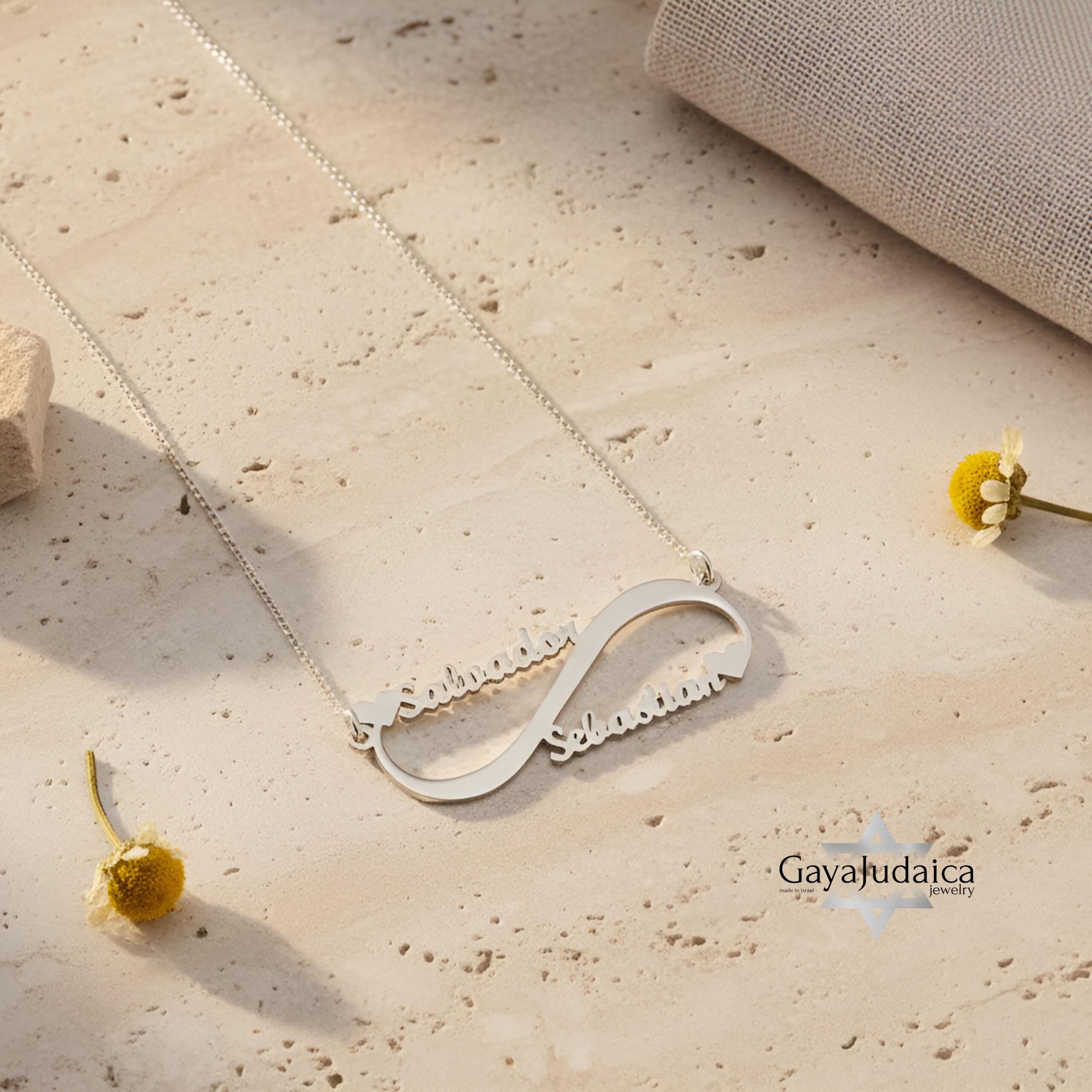 Sterling Silver Infinity Necklace, Two Names, 40mm Pendant (Gold Plated) Sterling Silver Infinity Necklace, Two Names, 40mm Pendant (Gold Plated)