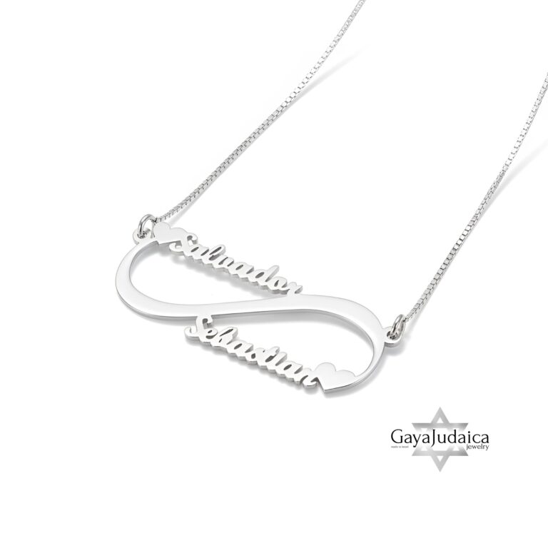 Sterling Silver Infinity Necklace, Two Names, 40mm Pendant (Gold Plated) - handmade in Israel