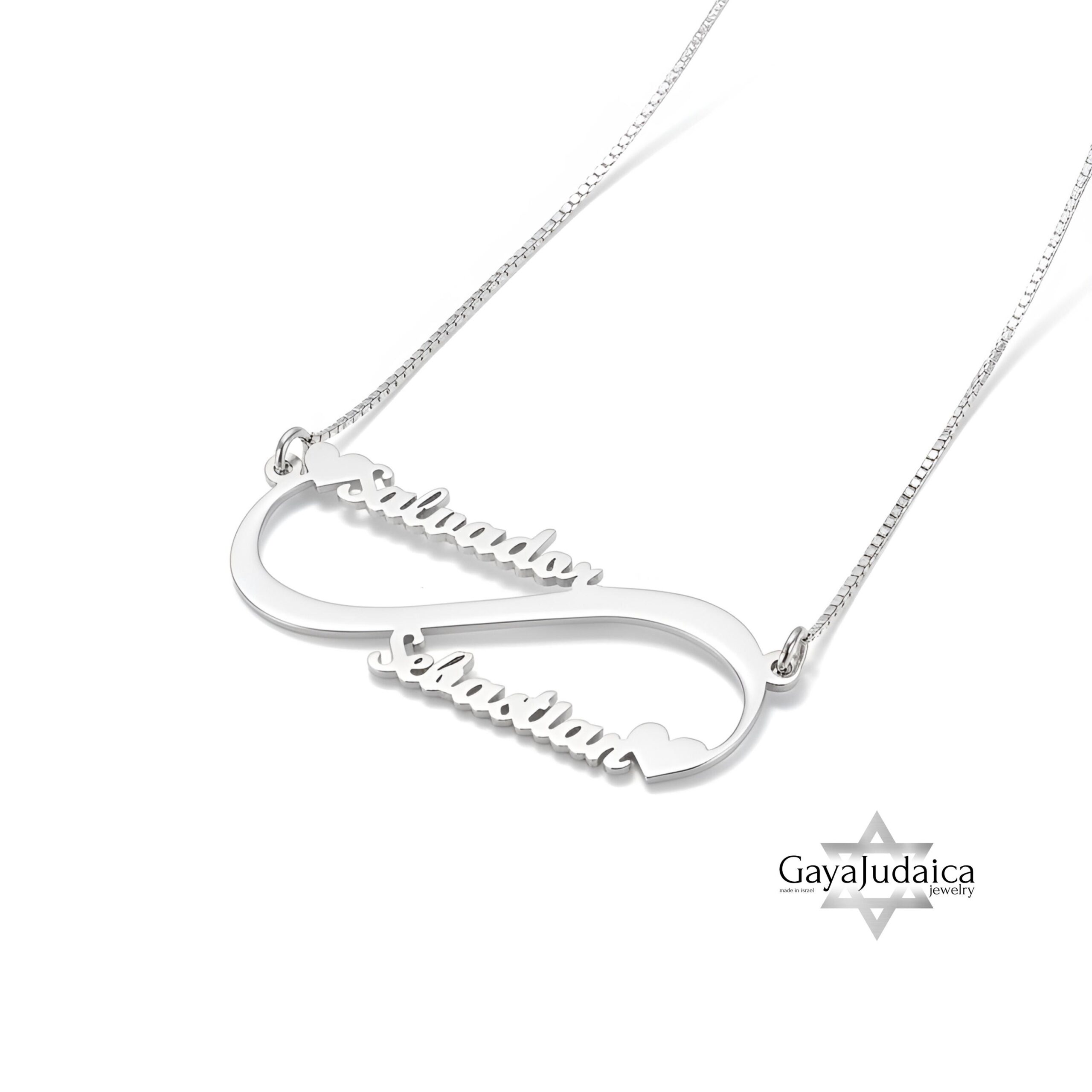 Sterling Silver Infinity Necklace, Two Names, 40mm Pendant (Gold Plated) Sterling Silver Infinity Necklace, Two Names, 40mm Pendant (Gold Plated)