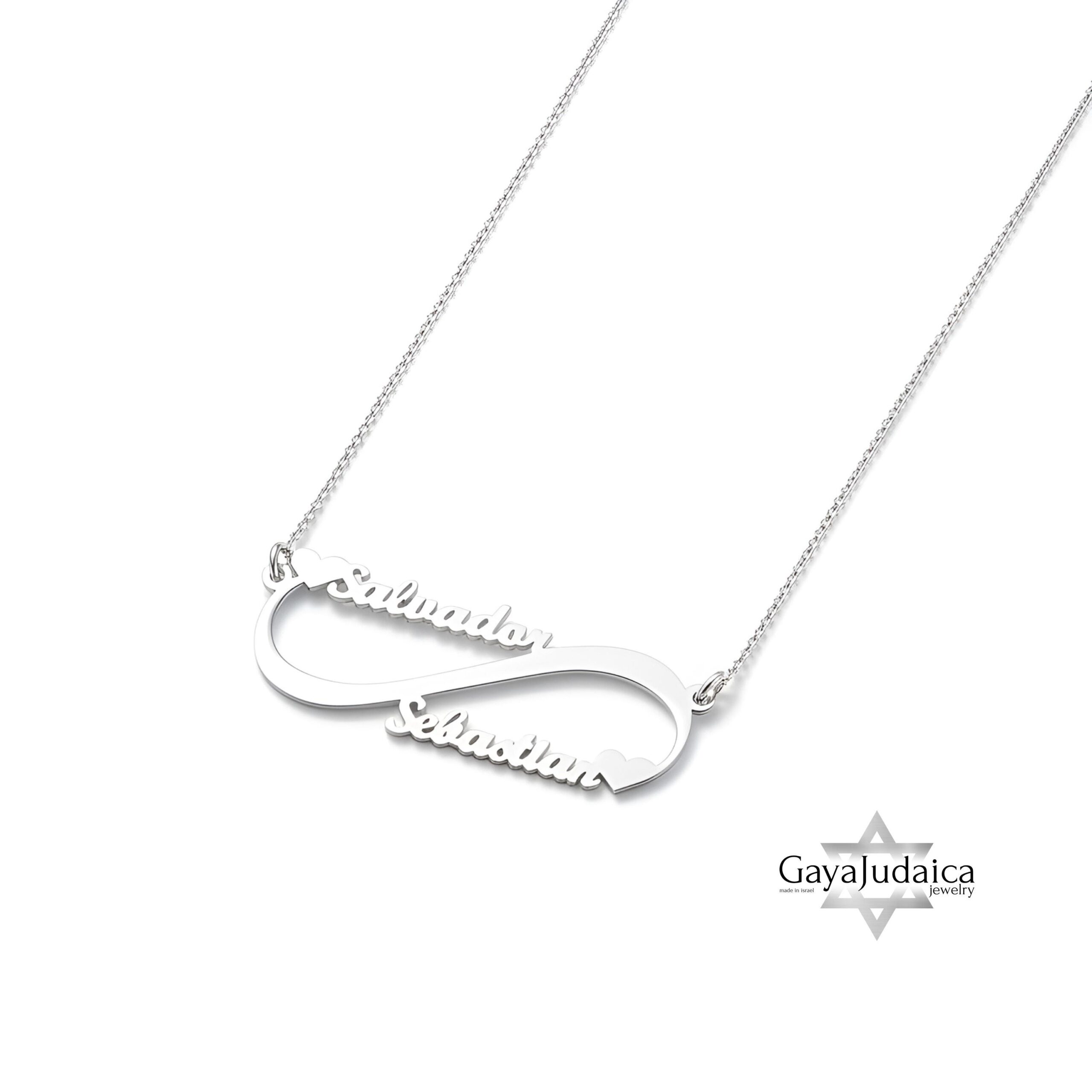 Sterling Silver Infinity Necklace, Two Names, 40mm Pendant (Gold Plated) Sterling Silver Infinity Necklace, Two Names, 40mm Pendant (Gold Plated)