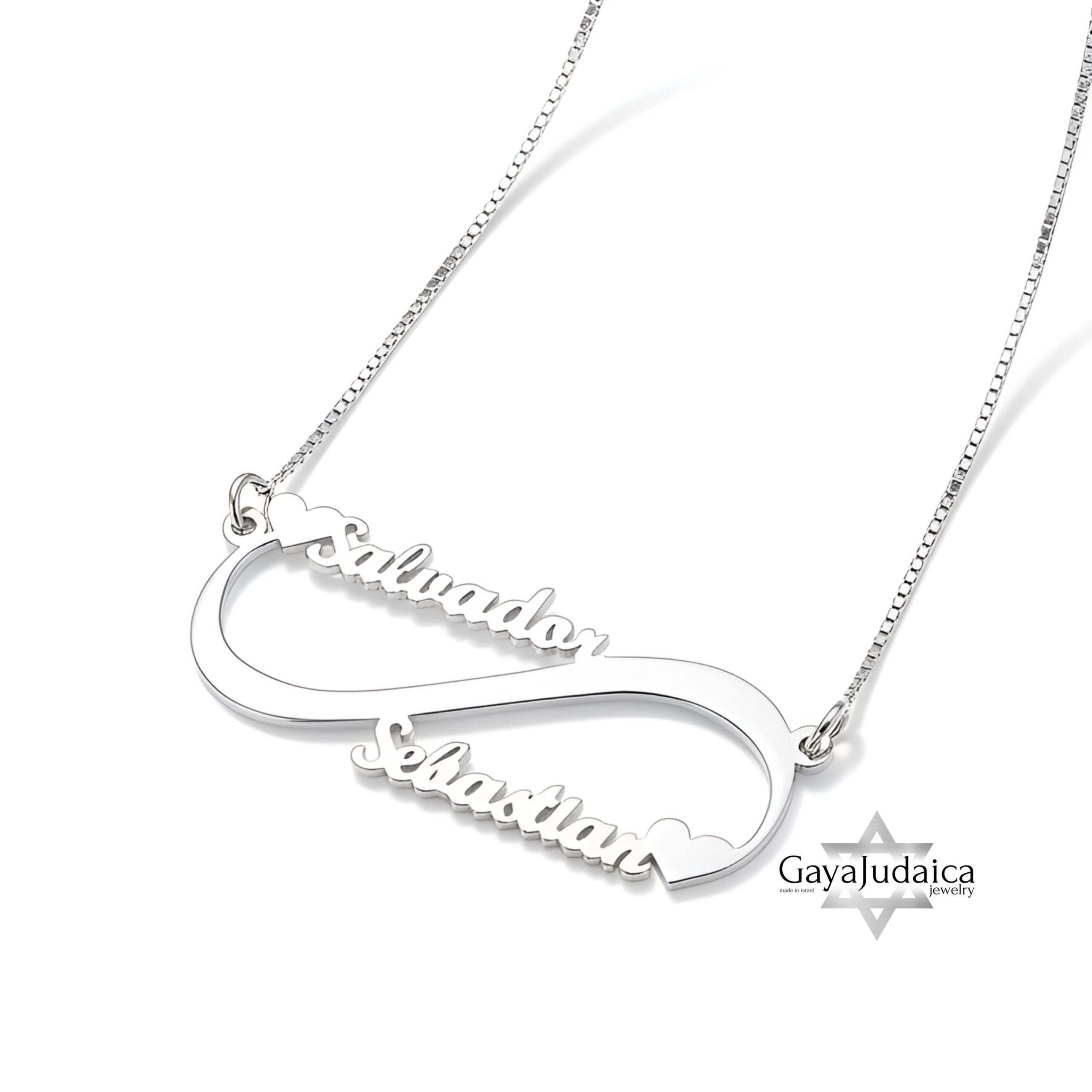 Sterling Silver Infinity Necklace, Two Names, 40mm Pendant (Gold Plated) Sterling Silver Infinity Necklace, Two Names, 40mm Pendant (Gold Plated)