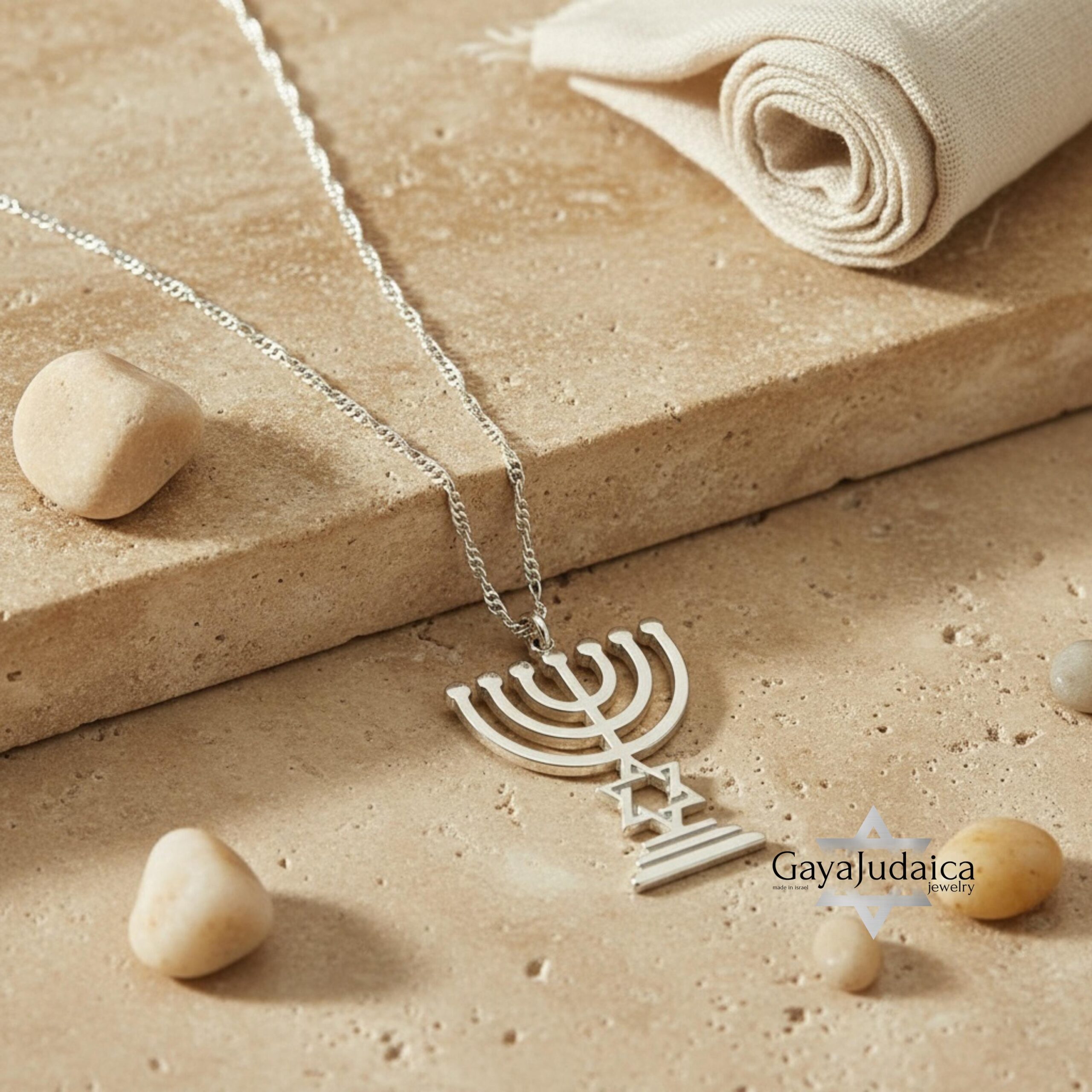 Sterling Silver Star of David Menorah Necklace, Jewish Jewelry Gift Sterling Silver Star of David Menorah Necklace, Jewish Jewelry Gift