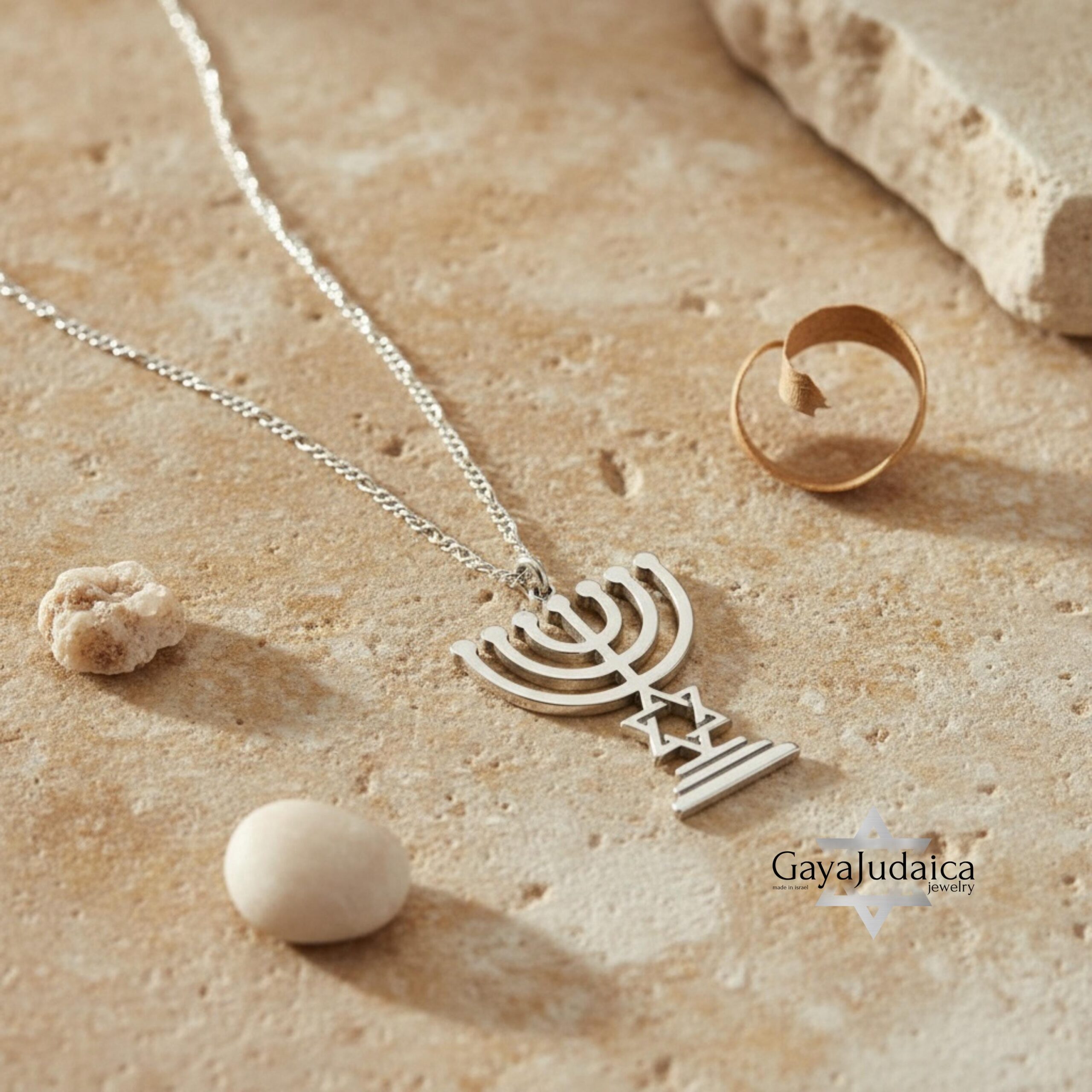 Sterling Silver Star of David Menorah Necklace, Jewish Jewelry Gift Sterling Silver Star of David Menorah Necklace, Jewish Jewelry Gift