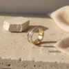Two-Tone Sparkling Hebrew Bible Verse Ring - Sterling Silver & 14K Gold - handmade in Israel