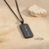 Onyx Dog Tag Necklace for Men, Engraved Black Stainless Steel Pendant, Curb Chain - handmade in Israel