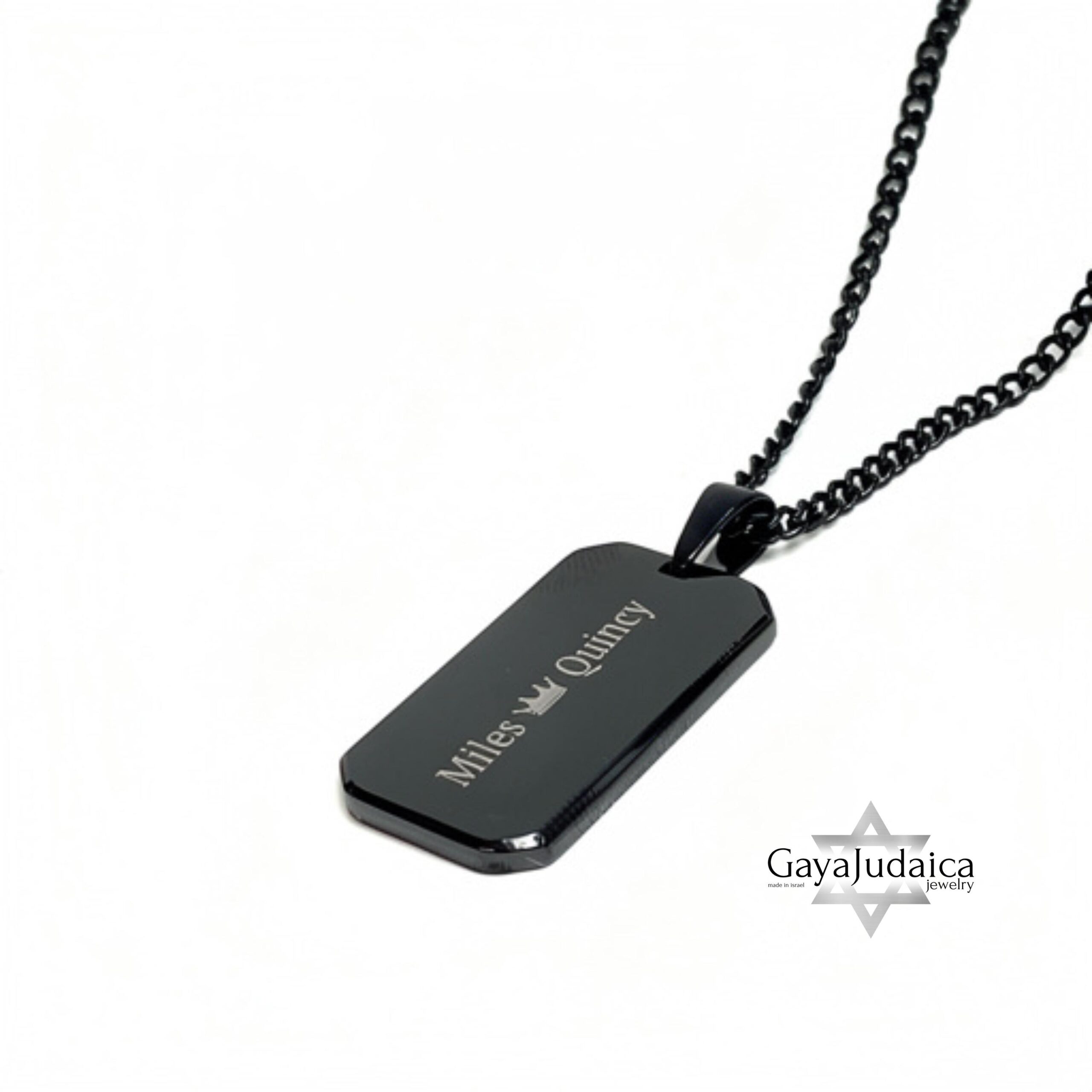 Onyx Dog Tag Necklace for Men, Engraved Black Stainless Steel Pendant, Curb Chain Onyx Dog Tag Necklace for Men, Engraved Black Stainless Steel Pendant, Curb Chain