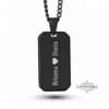 Onyx Dog Tag Necklace for Men, Engraved Black Stainless Steel Pendant, Curb Chain - handmade in Israel