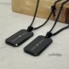 Onyx Dog Tag Necklace for Men, Engraved Black Stainless Steel Pendant, Curb Chain - handmade in Israel