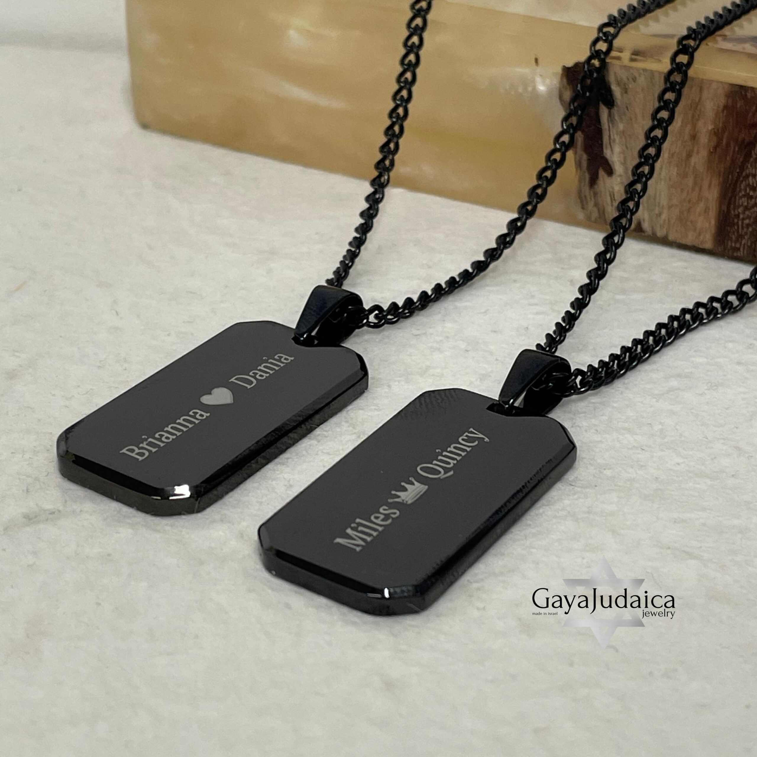 Onyx Dog Tag Necklace for Men, Engraved Black Stainless Steel Pendant, Curb Chain Onyx Dog Tag Necklace for Men, Engraved Black Stainless Steel Pendant, Curb Chain