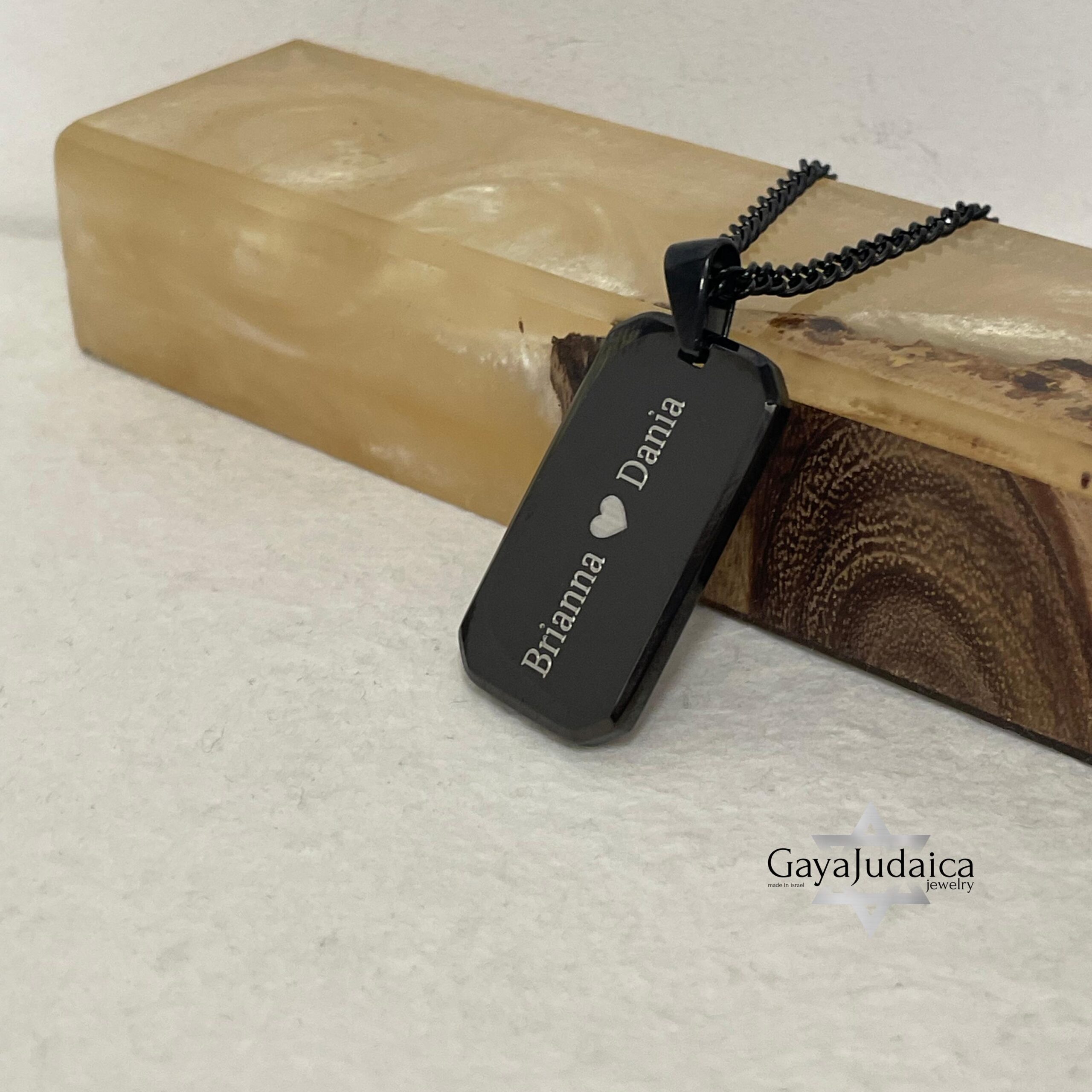 Onyx Dog Tag Necklace for Men, Engraved Black Stainless Steel Pendant, Curb Chain Onyx Dog Tag Necklace for Men, Engraved Black Stainless Steel Pendant, Curb Chain