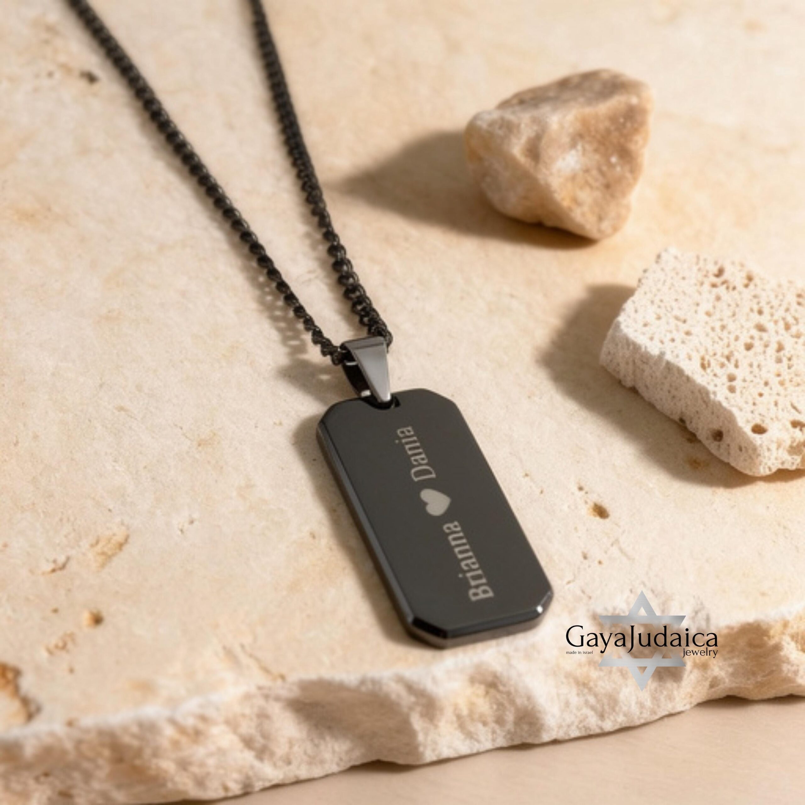 Onyx Dog Tag Necklace for Men, Engraved Black Stainless Steel Pendant, Curb Chain Onyx Dog Tag Necklace for Men, Engraved Black Stainless Steel Pendant, Curb Chain