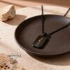 Onyx Dog Tag Necklace for Men, Engraved Black Stainless Steel Pendant, Curb Chain - handmade in Israel
