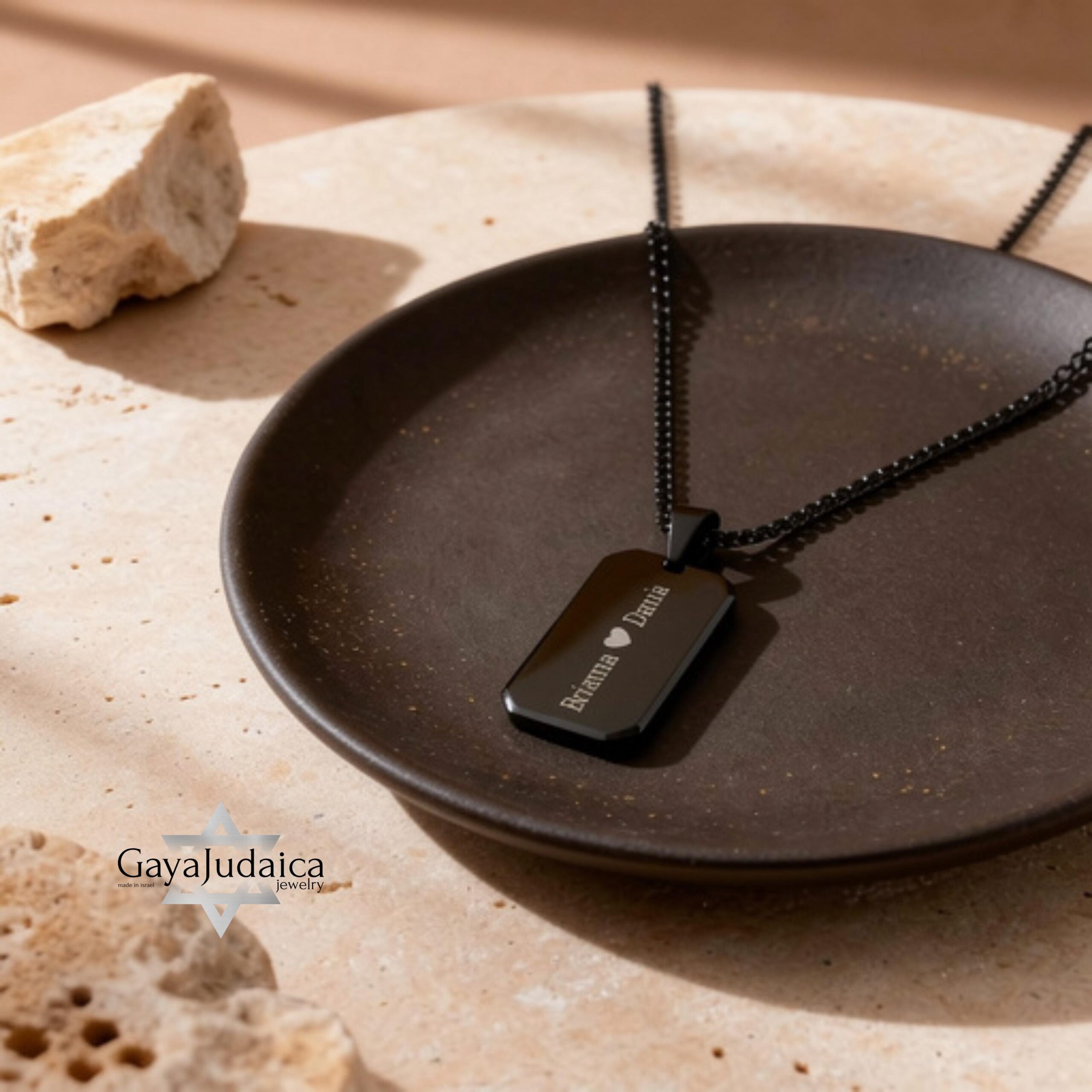 Onyx Dog Tag Necklace for Men, Engraved Black Stainless Steel Pendant, Curb Chain Onyx Dog Tag Necklace for Men, Engraved Black Stainless Steel Pendant, Curb Chain