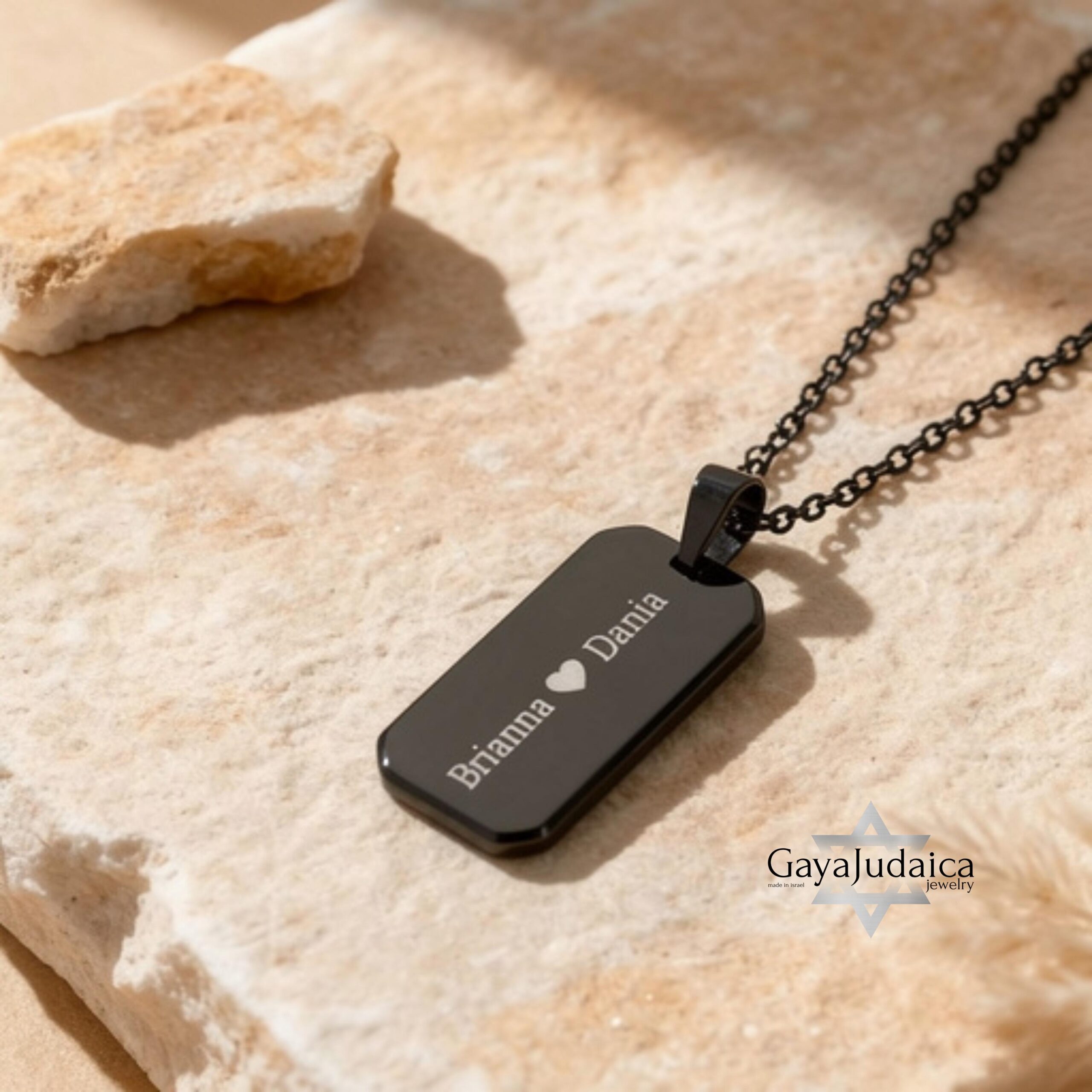 Onyx Dog Tag Necklace for Men, Engraved Black Stainless Steel Pendant, Curb Chain Onyx Dog Tag Necklace for Men, Engraved Black Stainless Steel Pendant, Curb Chain