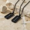 Onyx Dog Tag Necklace for Men, Engraved Black Stainless Steel Pendant, Curb Chain - handmade in Israel