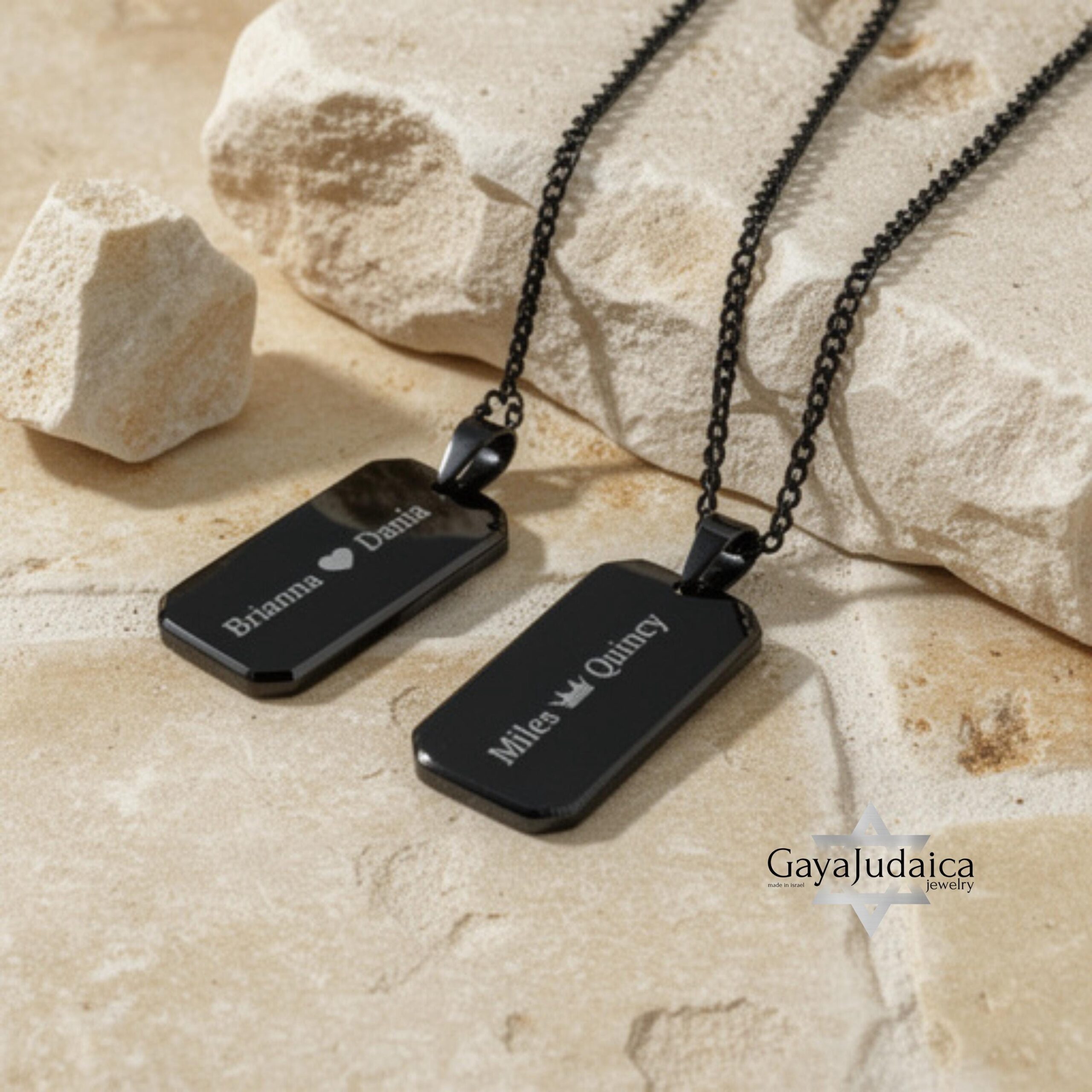 Onyx Dog Tag Necklace for Men, Engraved Black Stainless Steel Pendant, Curb Chain Onyx Dog Tag Necklace for Men, Engraved Black Stainless Steel Pendant, Curb Chain