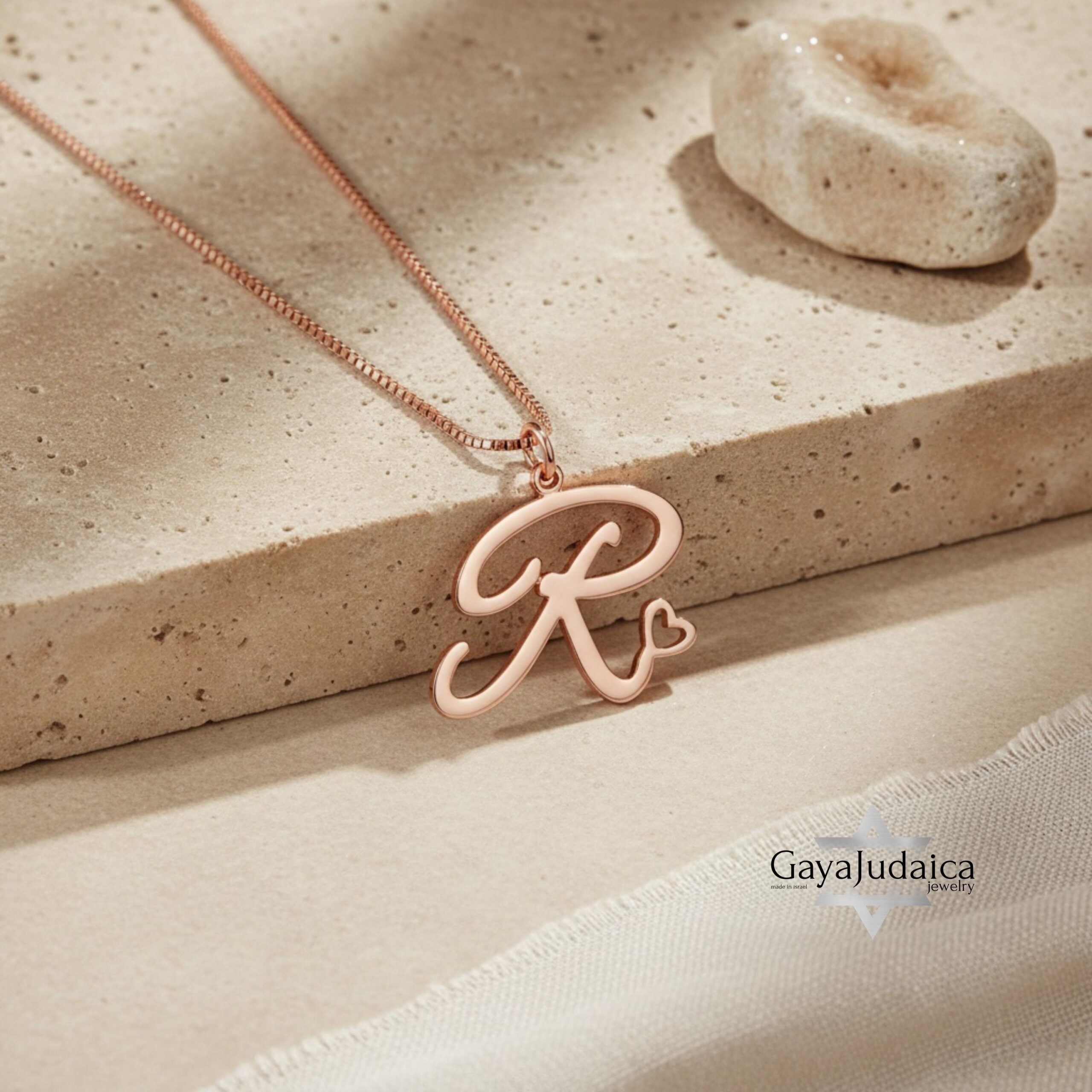 Initial Necklace with Heart, 925 Sterling Silver, Rose or Yellow Gold Plated Initial Necklace with Heart, 925 Sterling Silver, Rose or Yellow Gold Plated