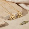 Initial Necklace with Heart, 925 Sterling Silver, Rose or Yellow Gold Plated, 25 mm - handmade in Israel