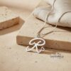 Initial Necklace 14K Solid Gold, Script Letter with Heart Charm, 25mm Pendant - handmade in Israel