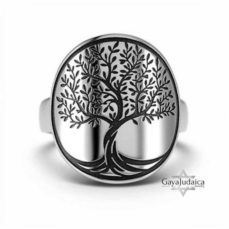 Engraved Family Tree Ring - Sterling Silver Unisex Band - handmade in Israel