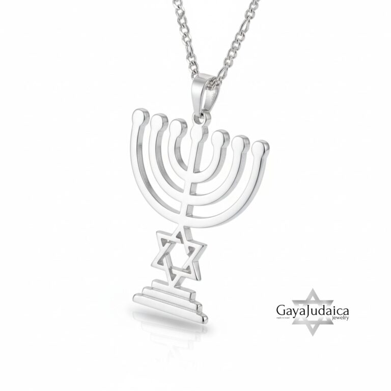 Sterling Silver Star of David Menorah Necklace - Jewish Jewelry Gift - handmade in Israel